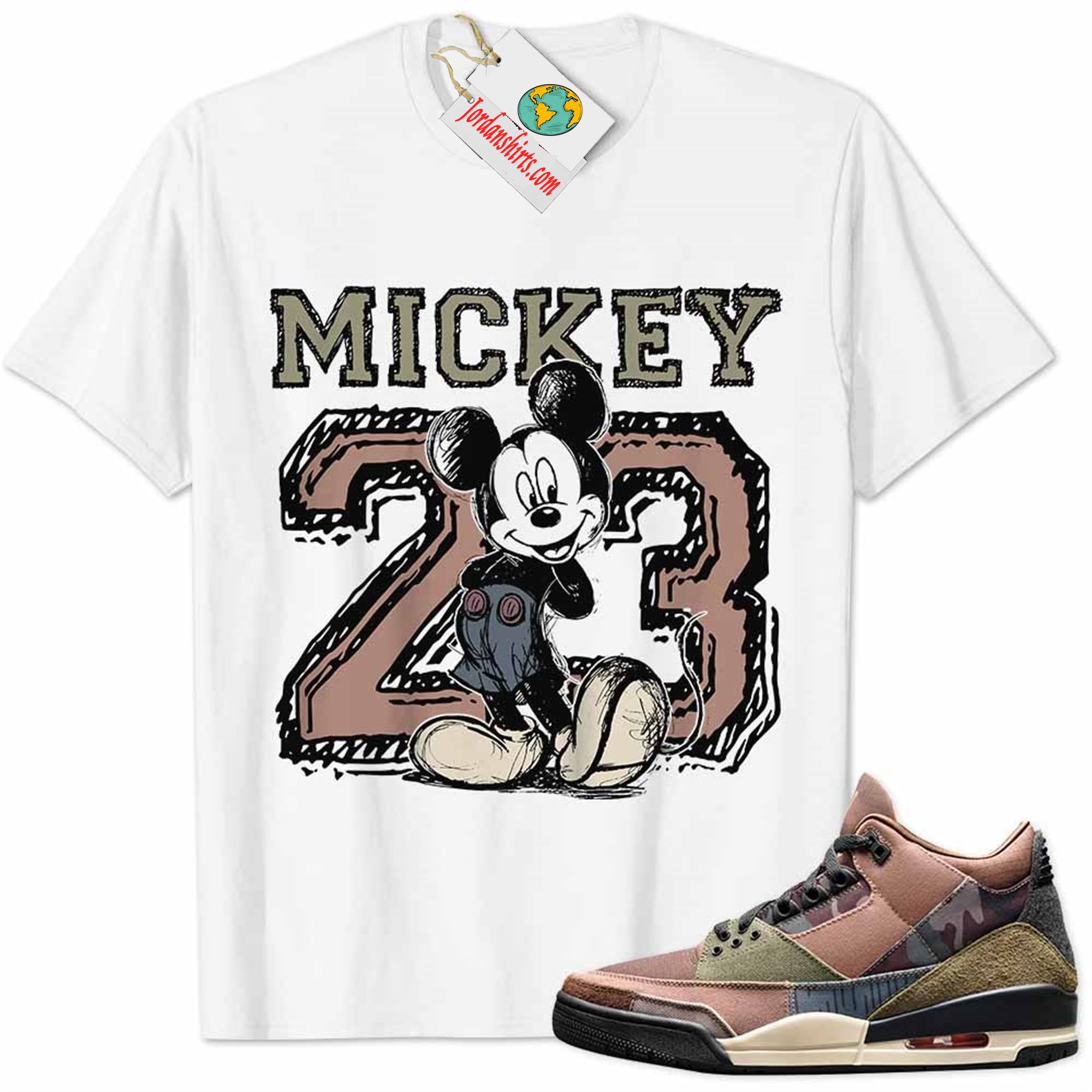 Jordan 3 Shirt, Mickey 23 Jordan Number Draw White Air Jordan 3 Patchwork 3s Plus Size Up To 5xl