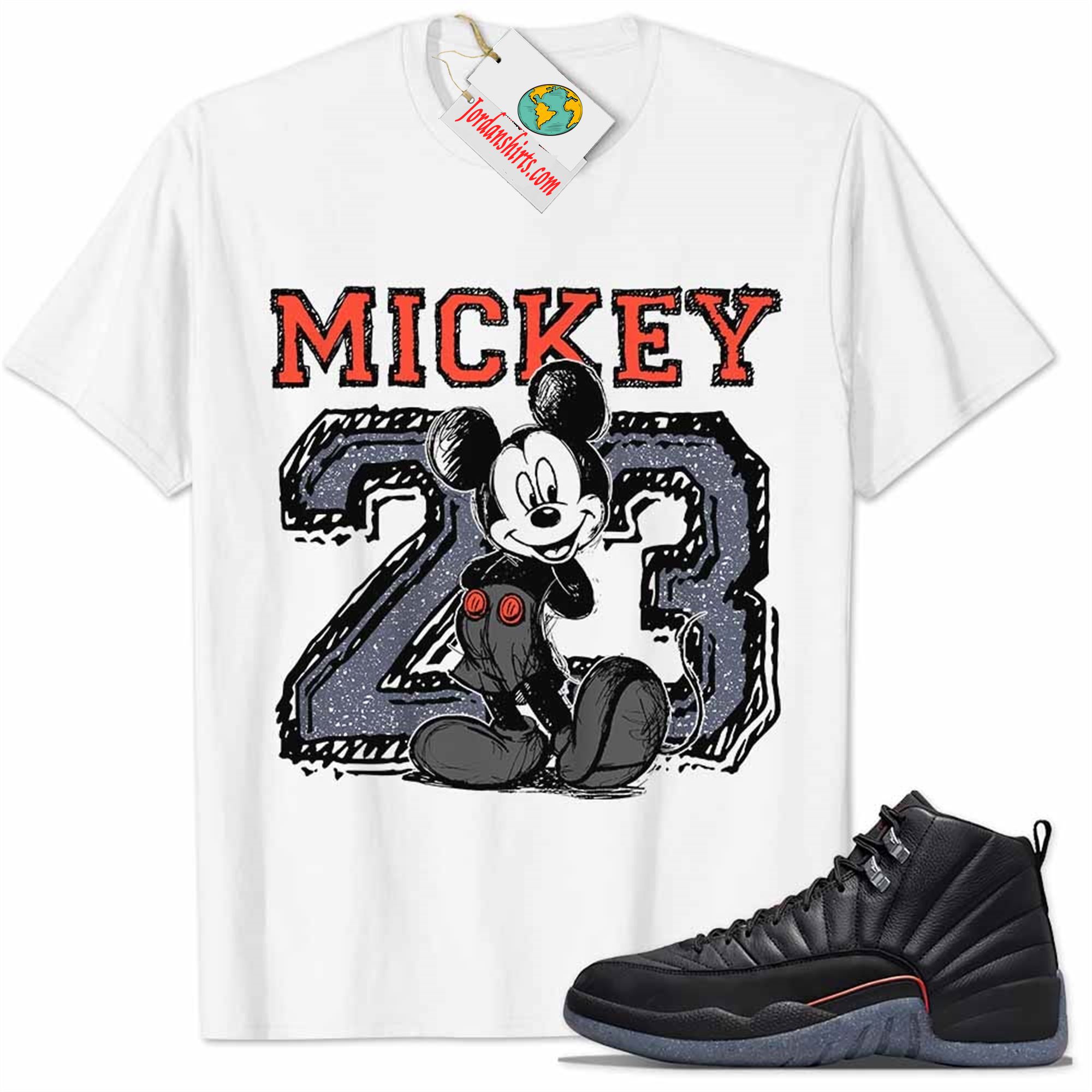 Jordan 12 Shirt, Mickey 23 Michael Jordan Number Draw White Air Jordan 12 Utility Grind 12s Full Size Up To 5xl