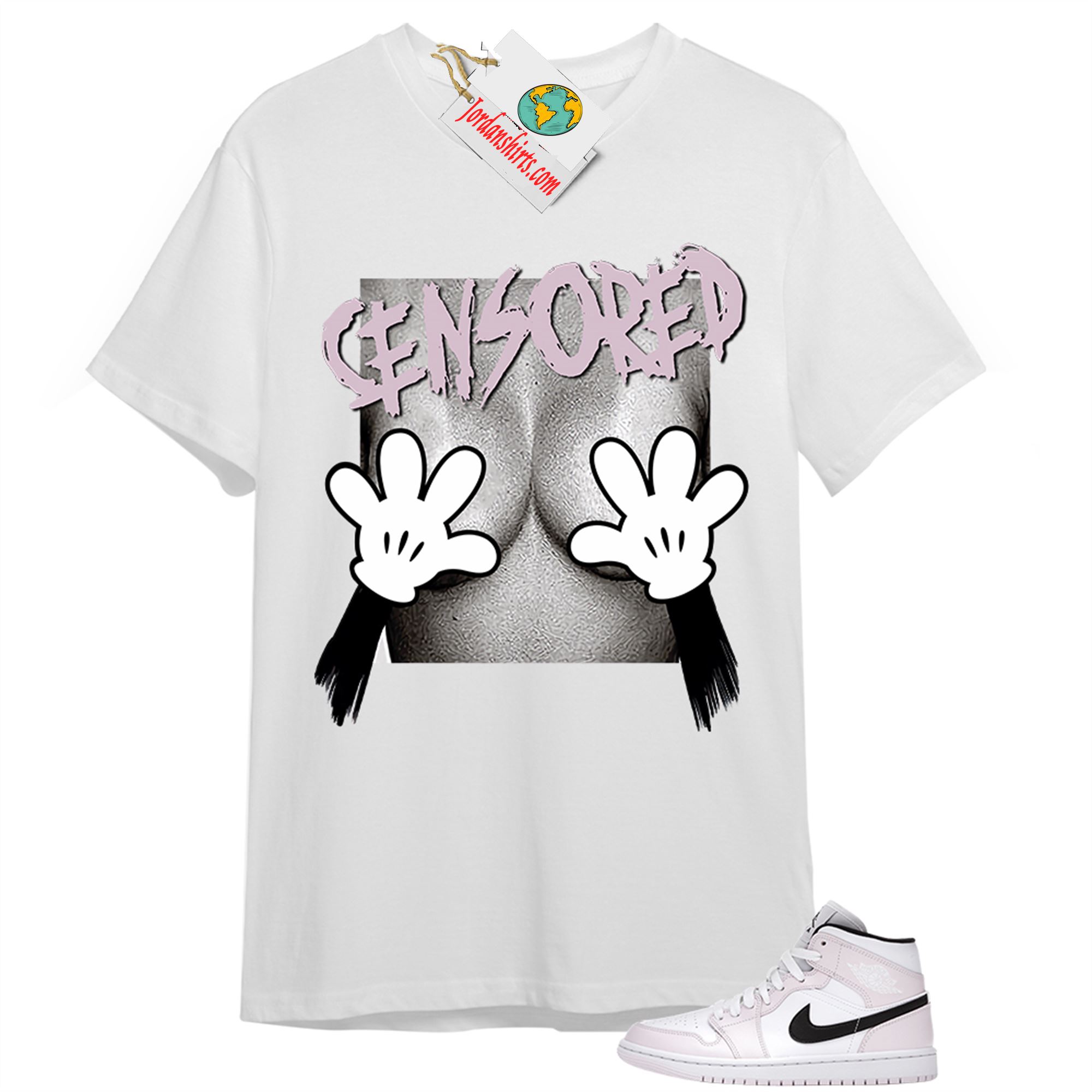 Jordan 1 Shirt, Mickey Boobs Censored White T-shirt Air Jordan 1 Barely Rose 1s Size Up To 5xl