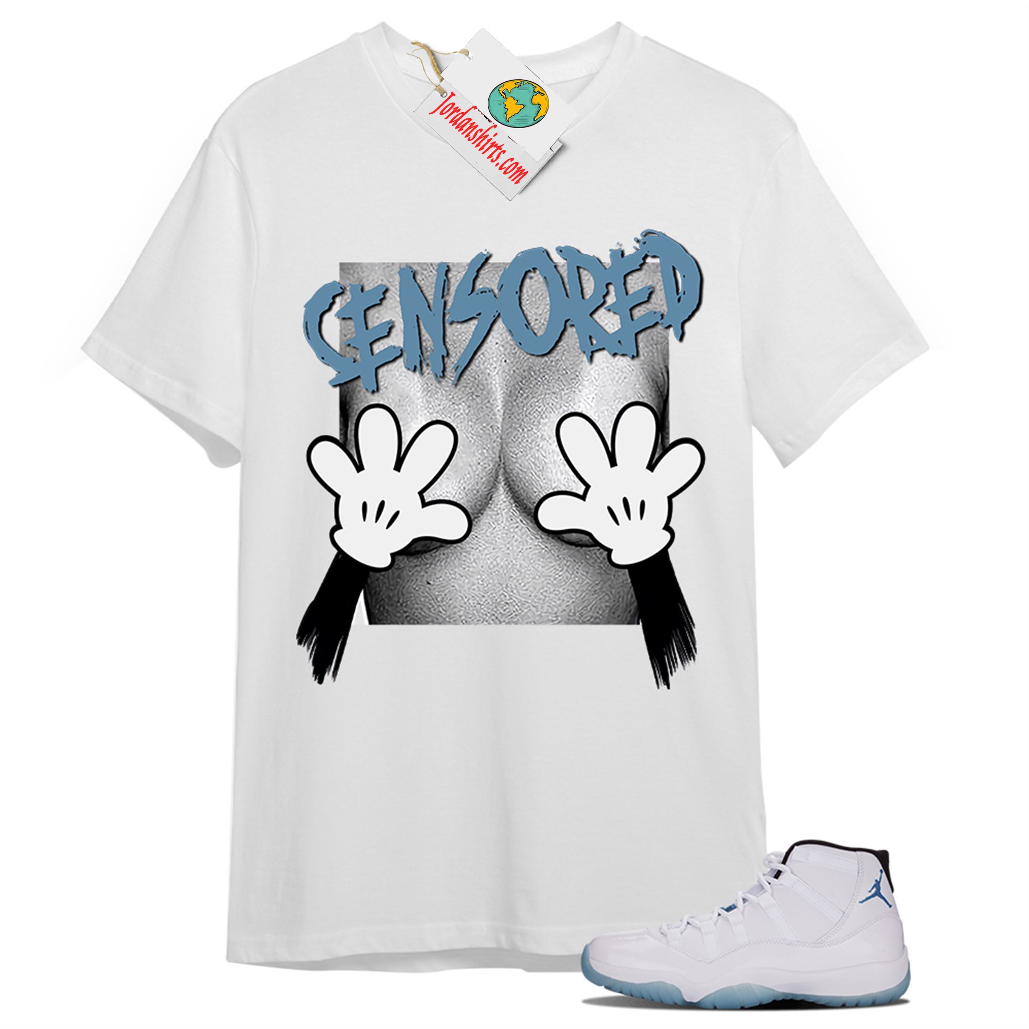 Jordan 11 Shirt, Mickey Boobs Censored White T-shirt Air Jordan 11 Legend Blue 11s Size Up To 5xl