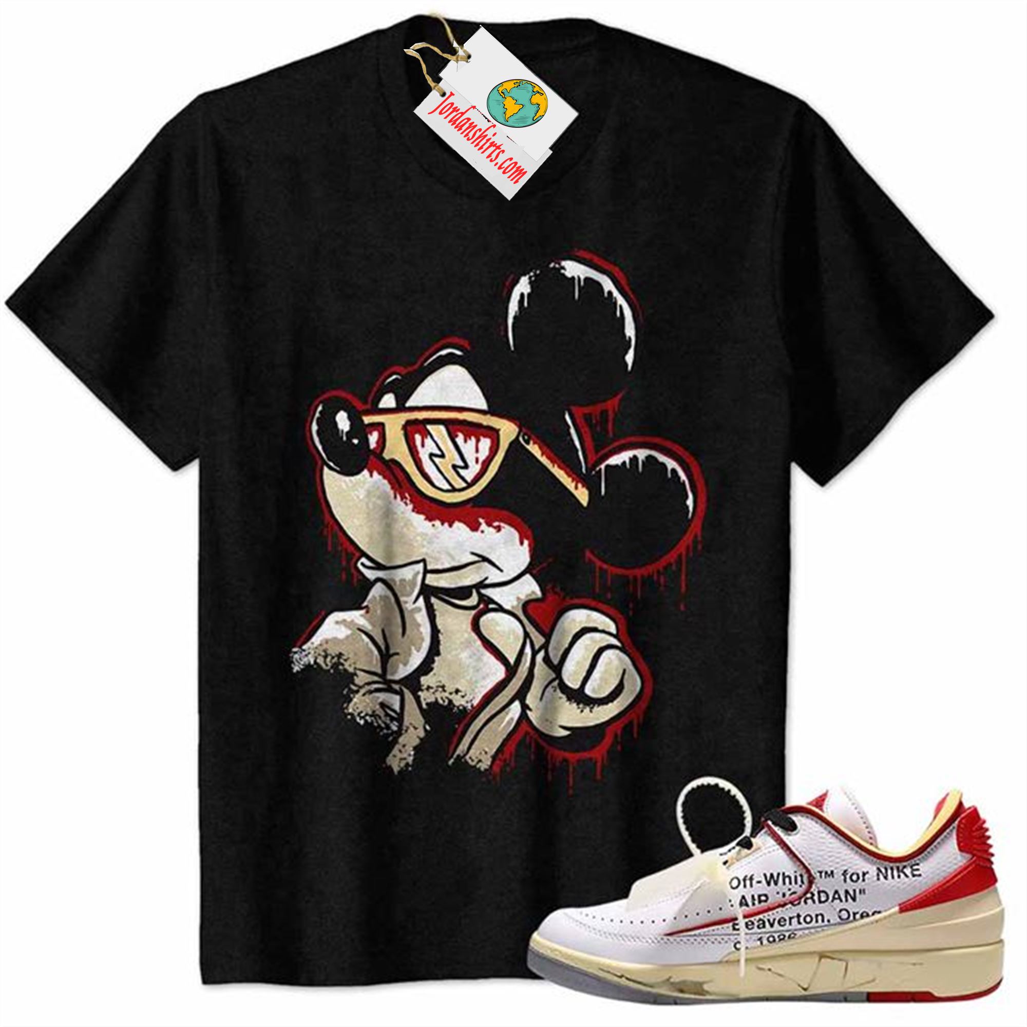 Jordan 2 Shirt, Mickey Dripping Graphic Black Air Jordan 2 Low White Red Off-white 2s Plus Size Up To 5xl