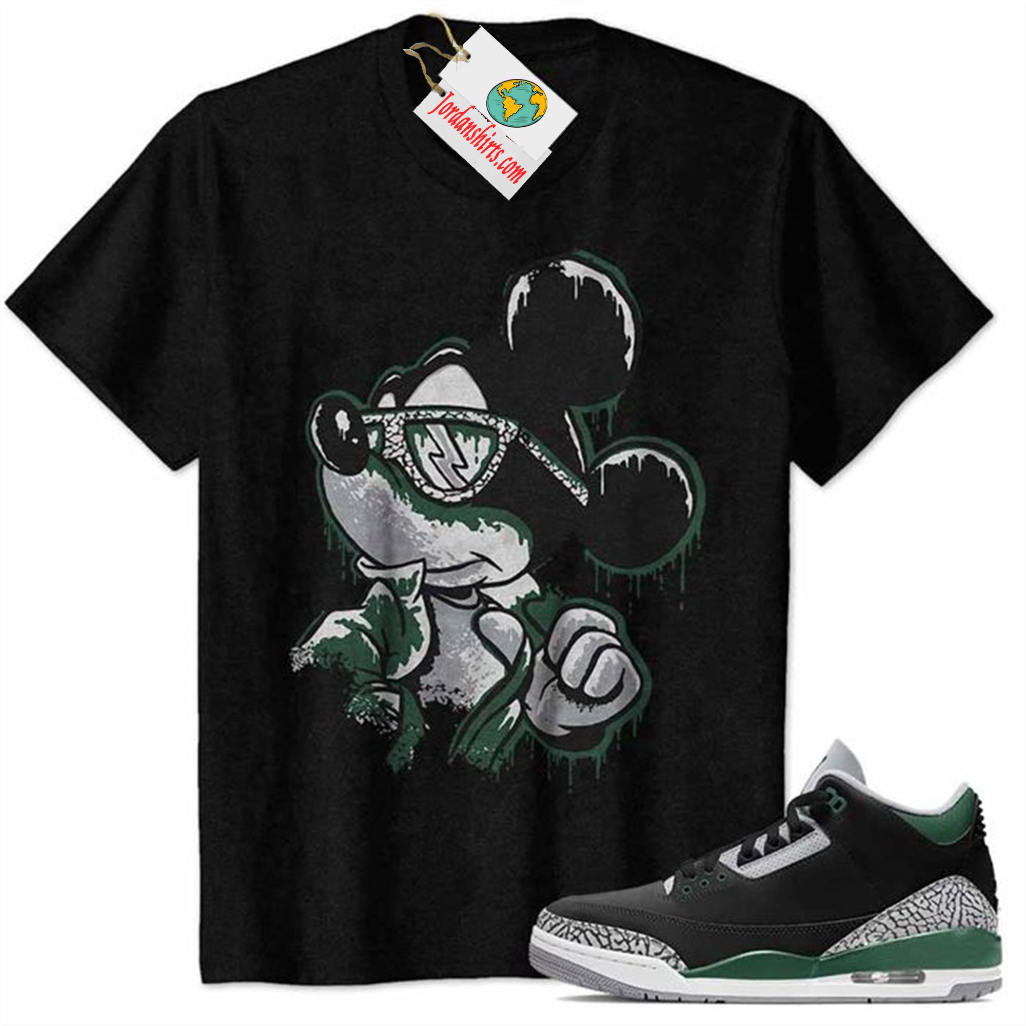 Jordan 3 Shirt, Mickey Dripping Graphic Black Air Jordan 3 Pine Green 3s Plus Size Up To 5xl
