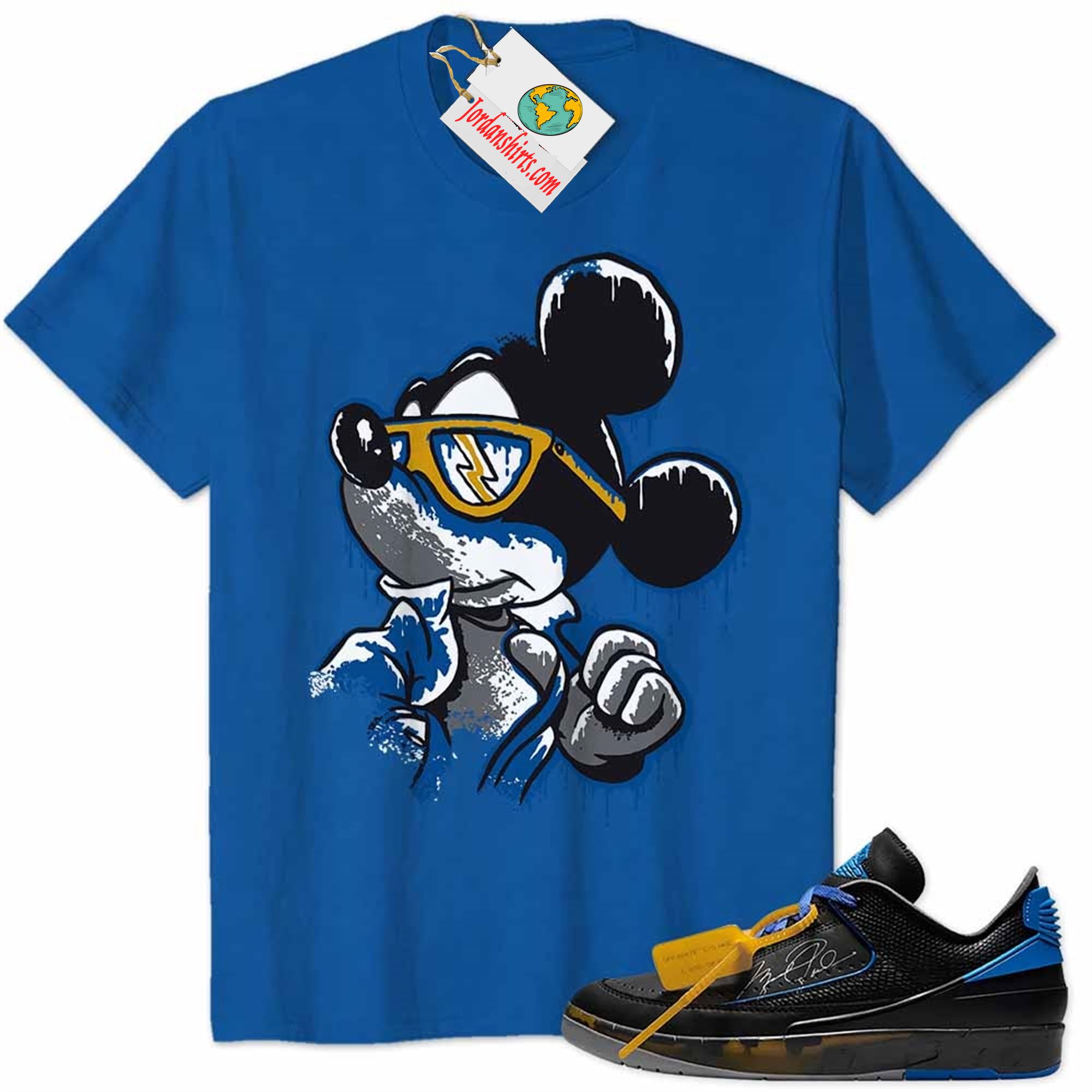 Jordan 2 Shirt, Mickey Dripping Graphic Blue Air Jordan 2 Low X Off-white Black And Varsity Royal 2s Size Up To 5xl