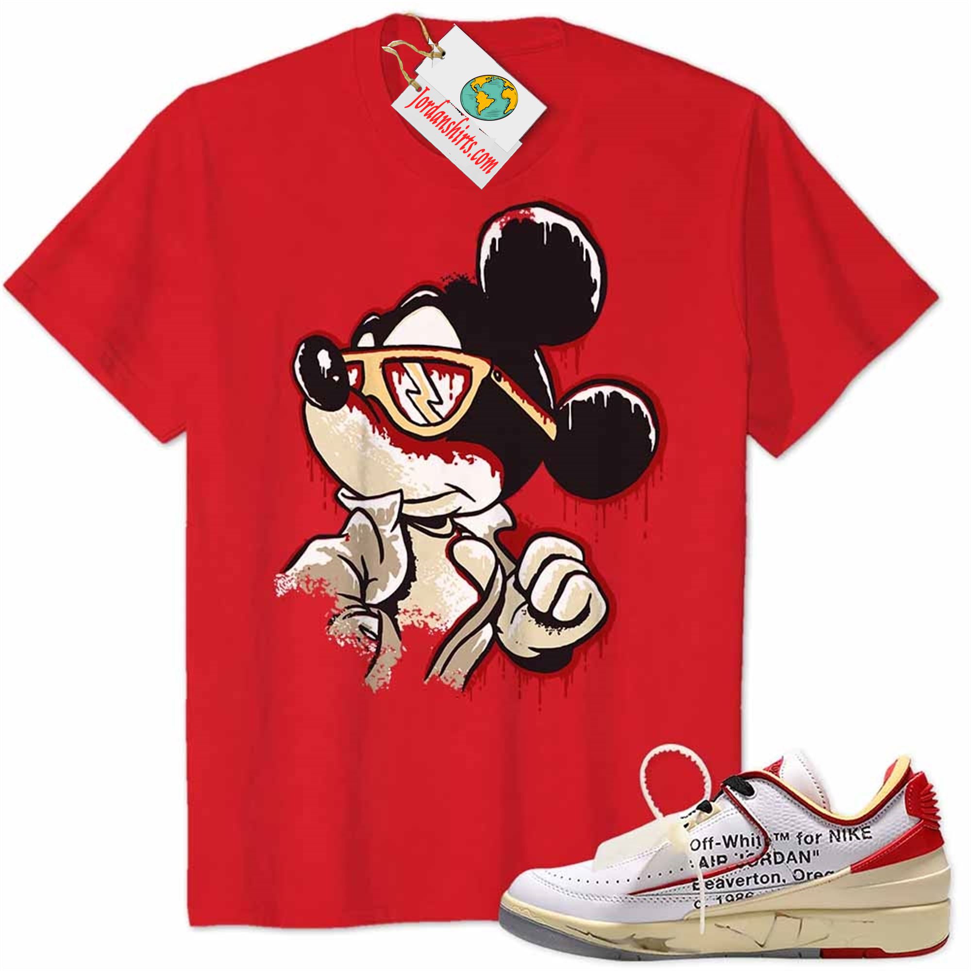 Jordan 2 Shirt, Mickey Dripping Graphic Red Air Jordan 2 Low White Red Off-white 2s Plus Size Up To 5xl