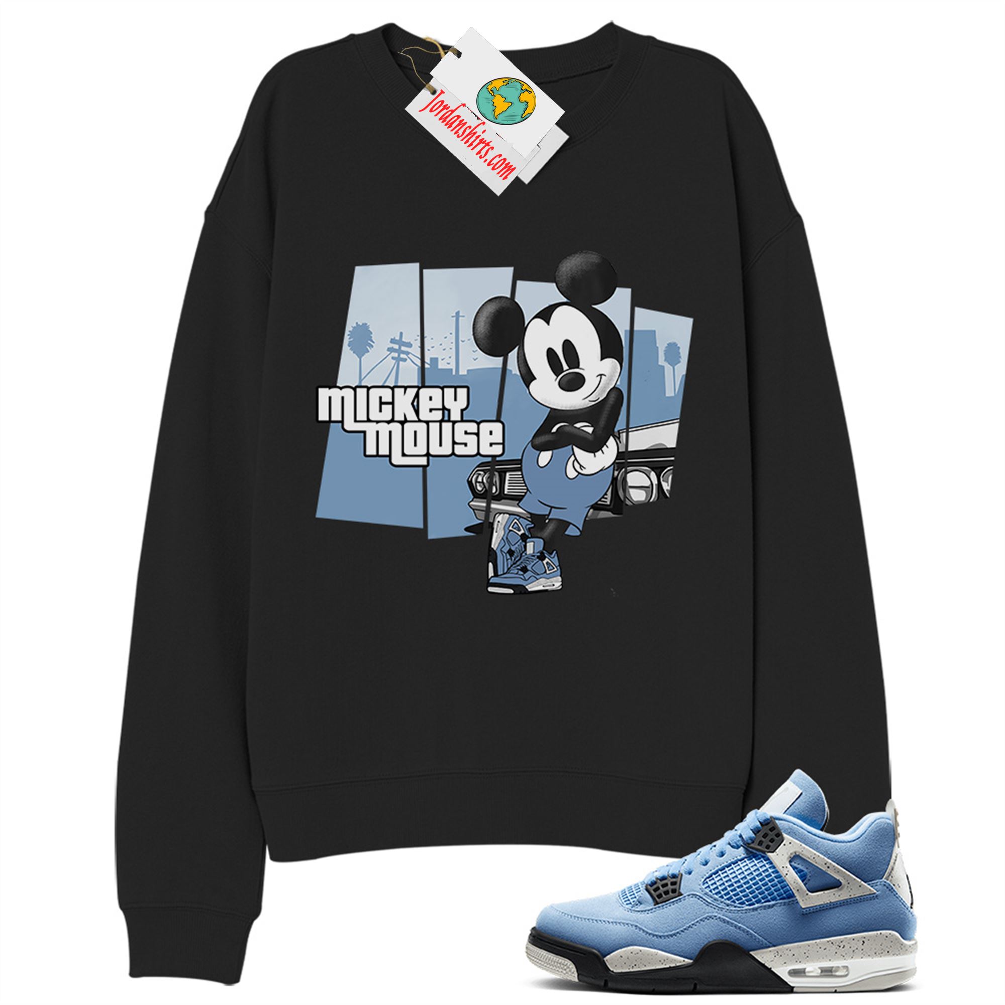 Jordan 4 Sweatshirt, Mickey Gta Black Sweatshirt Air Jordan 4 University Blue 4s Plus Size Up To 5xl