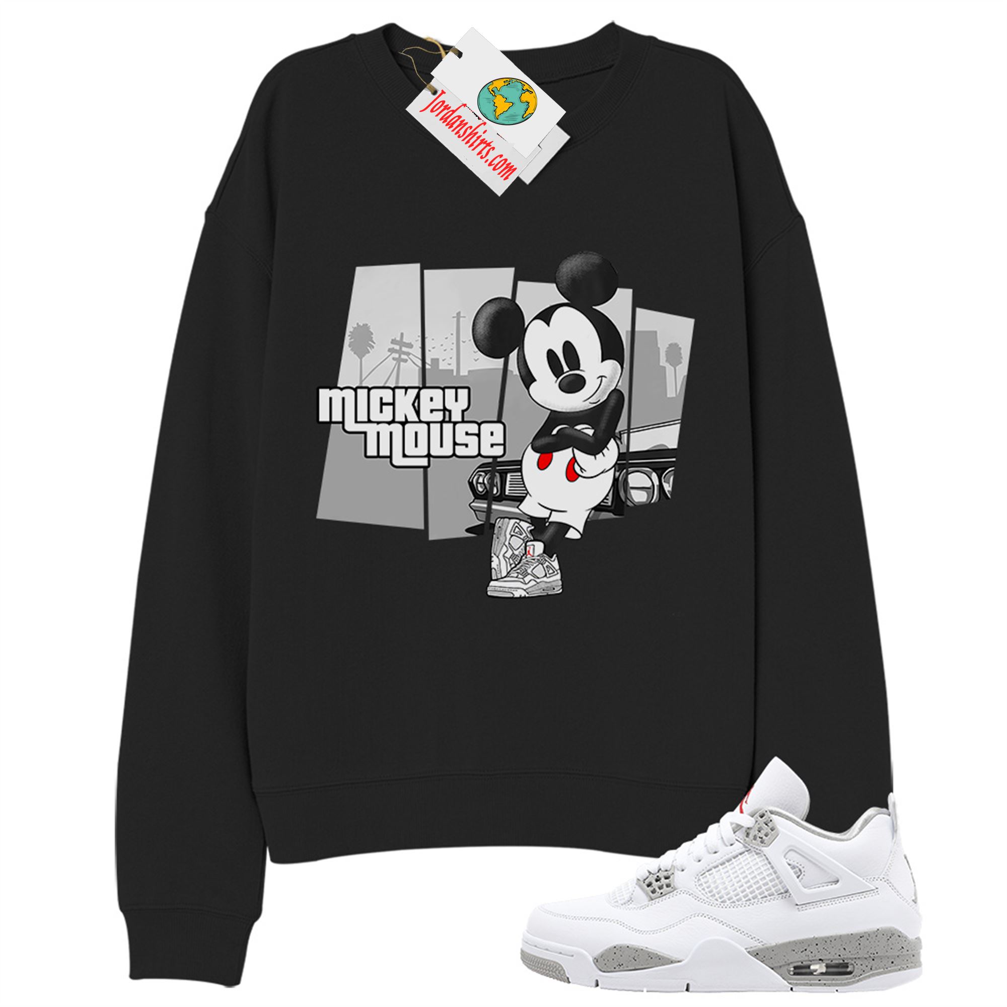 Jordan 4 Sweatshirt, Mickey Gta Black Sweatshirt Air Jordan 4 White Oreo 4s Plus Size Up To 5xl