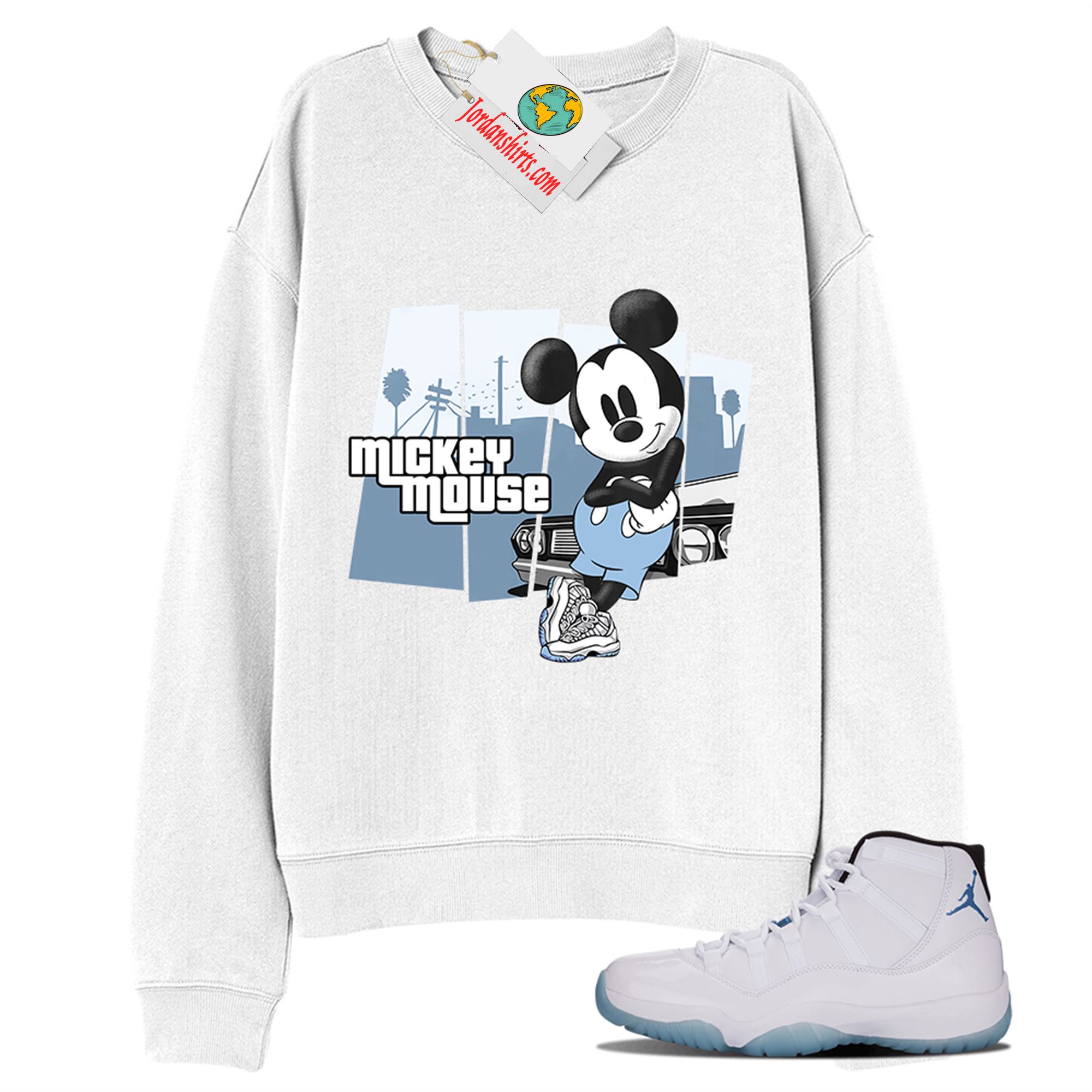 Jordan 11 Sweatshirt, Mickey Gta White Sweatshirt Air Jordan 11 Legend Blue 11s Plus Size Up To 5xl