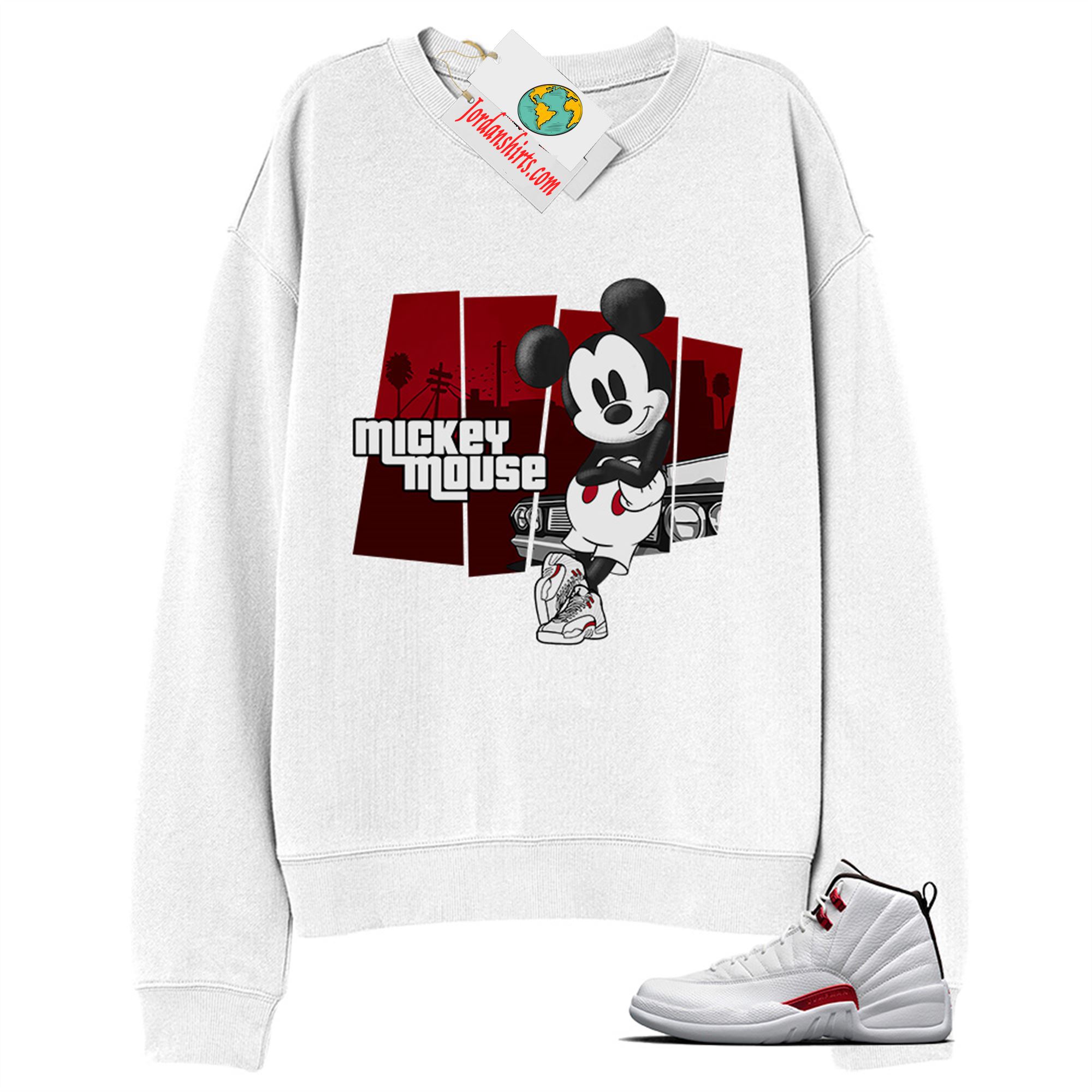Jordan 12 Sweatshirt, Mickey Gta White Sweatshirt Air Jordan 12 Twist 12s Size Up To 5xl