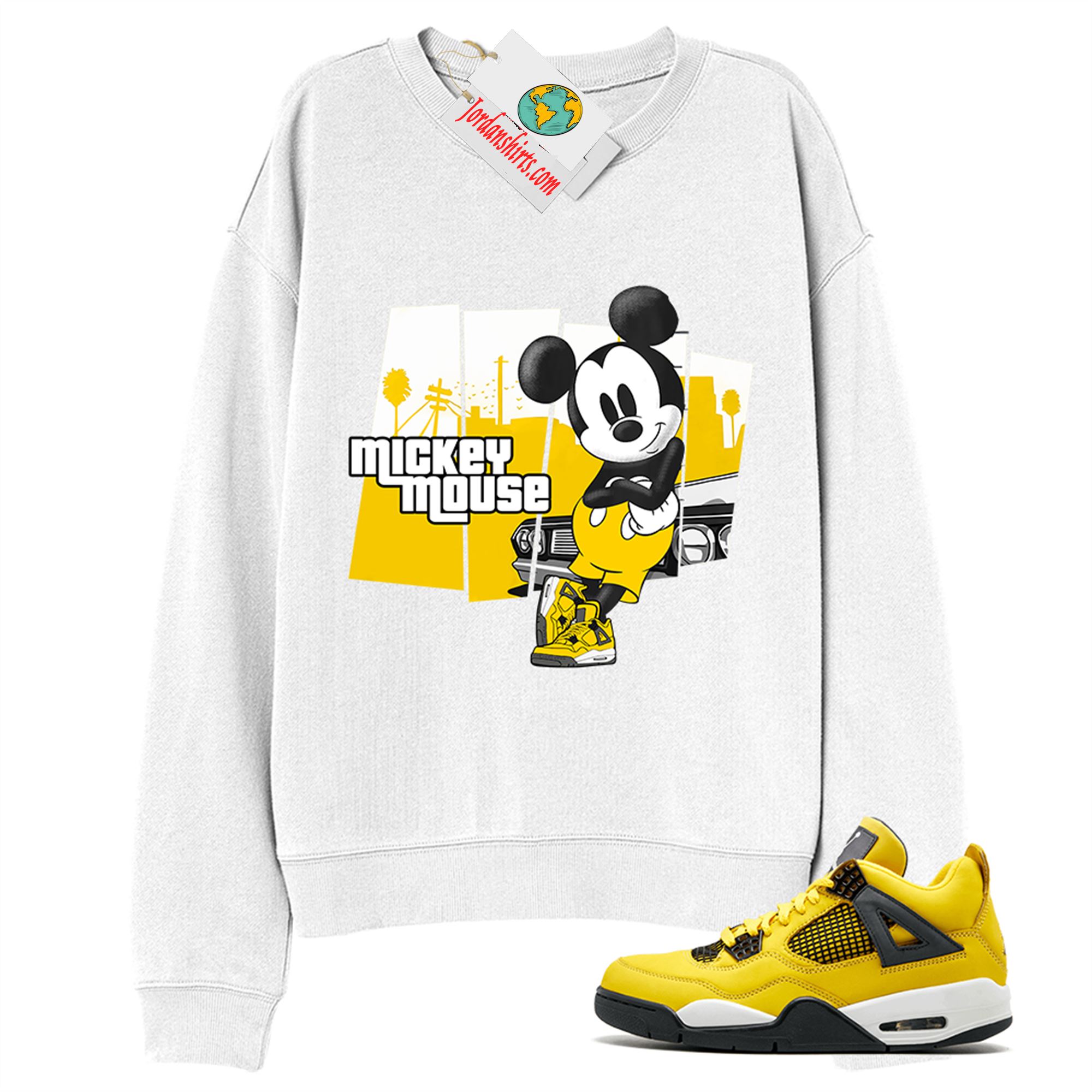 Jordan 4 Sweatshirt, Mickey Gta White Sweatshirt Air Jordan 4 Tour Yellow Lightning 4s Size Up To 5xl