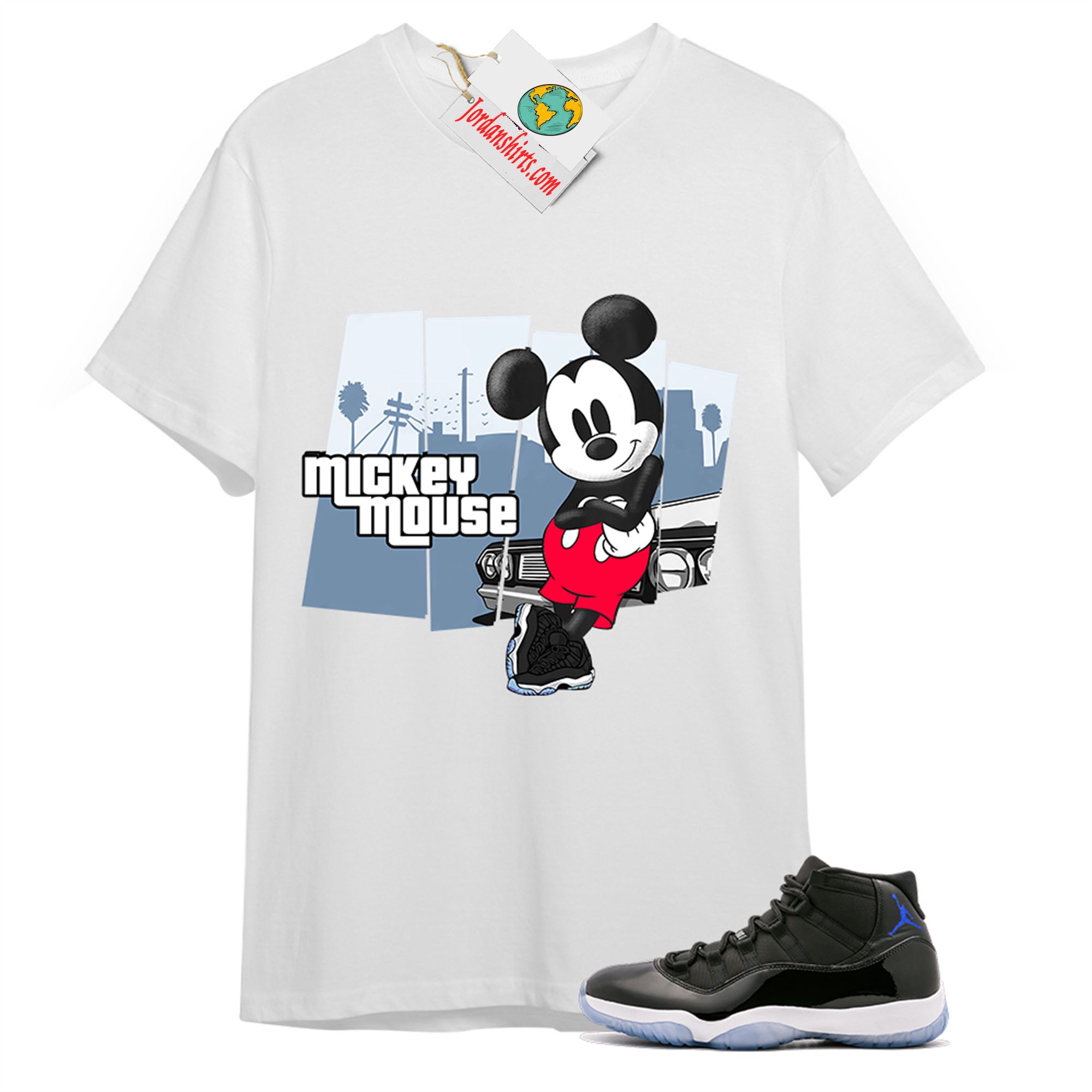 Jordan 11 Shirt, Mickey Gta White T-shirt Air Jordan 11 Space Jam 11s Full Size Up To 5xl