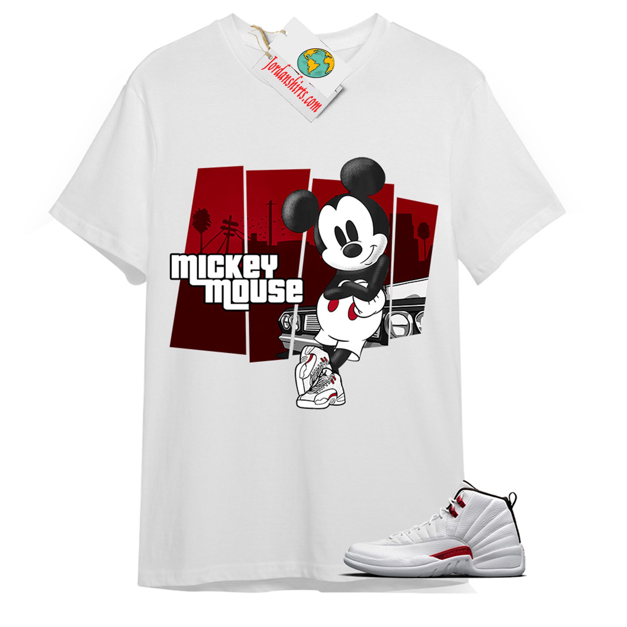 Jordan 12 Shirt, Mickey Gta White T-shirt Air Jordan 12 Twist 12s Plus Size Up To 5xl