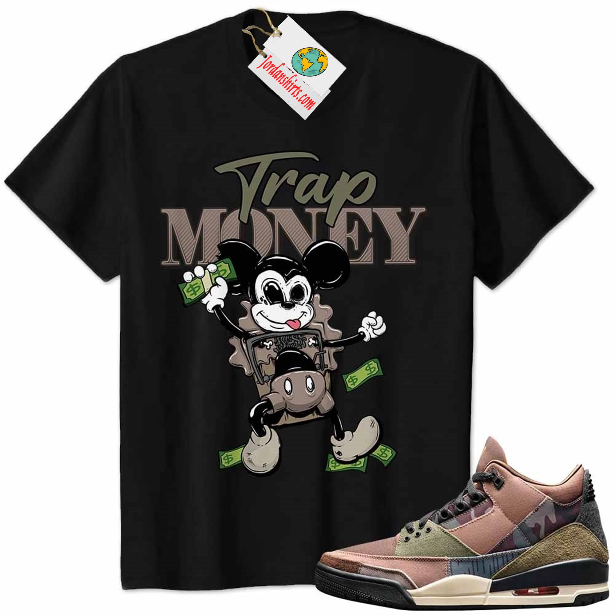 Jordan 3 Shirt, Mickey Horror Trap Money Black Air Jordan 3 Patchwork 3s Full Size Up To 5xl