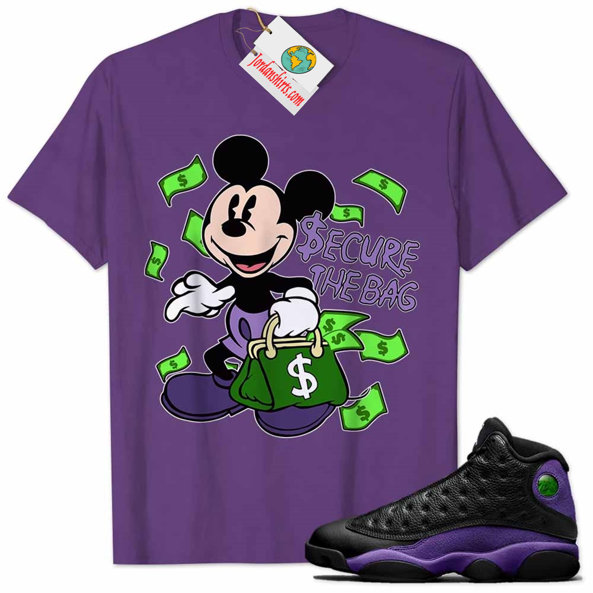 Jordan 13 Shirt, Mickey Secure The Dollar Money Bag Purple Air Jordan 13 Court Purple 13s Size Up To 5xl
