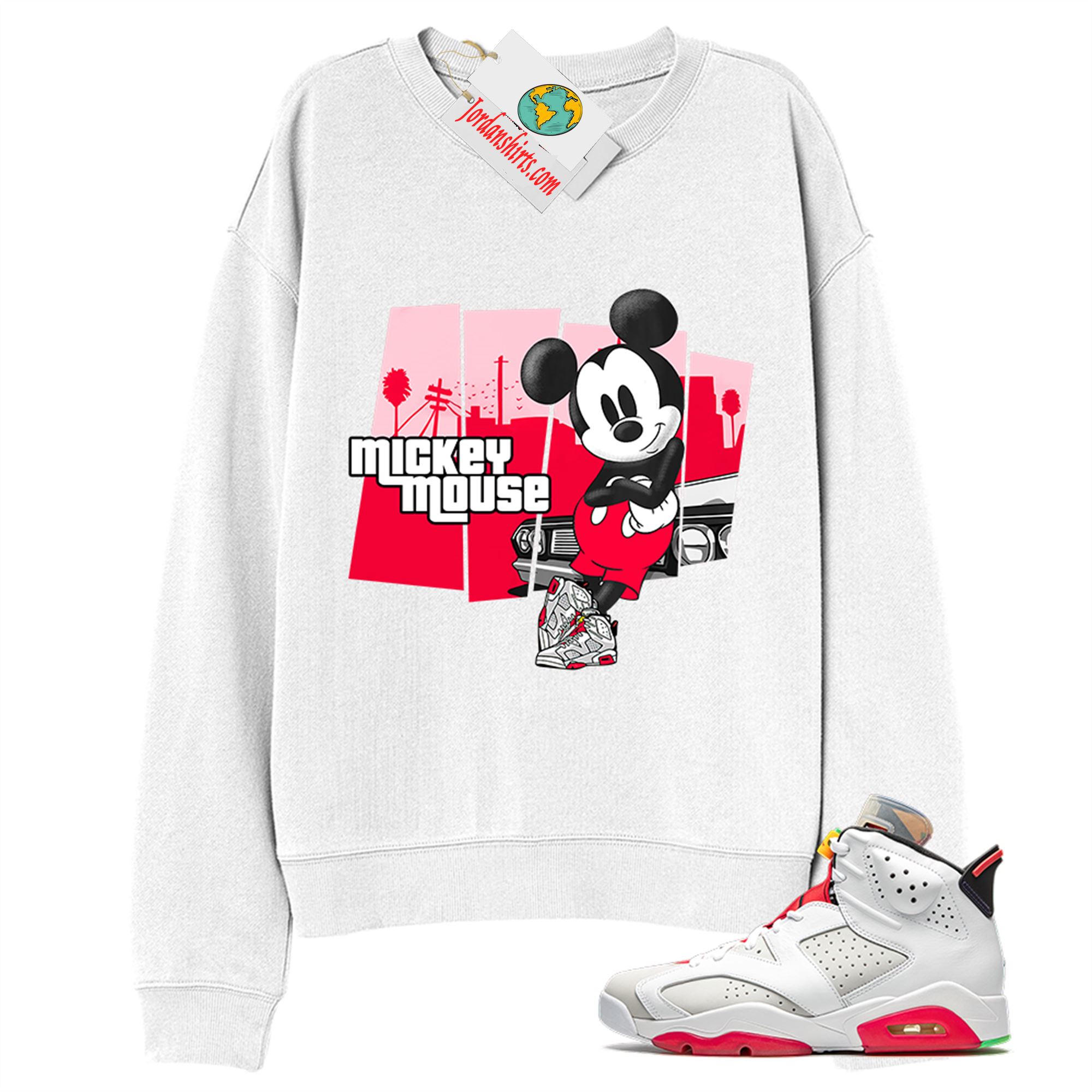 Jordan 6 Sweatshirt, Mickey White Sweatshirt Air Jordan 6 Hare 6s Full Size Up To 5xl