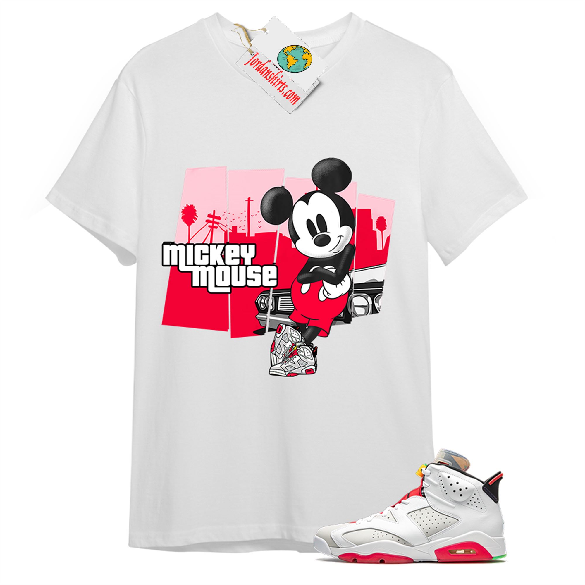 Jordan 6 Shirt, Mickey White T-shirt Air Jordan 6 Hare 6s Size Up To 5xl