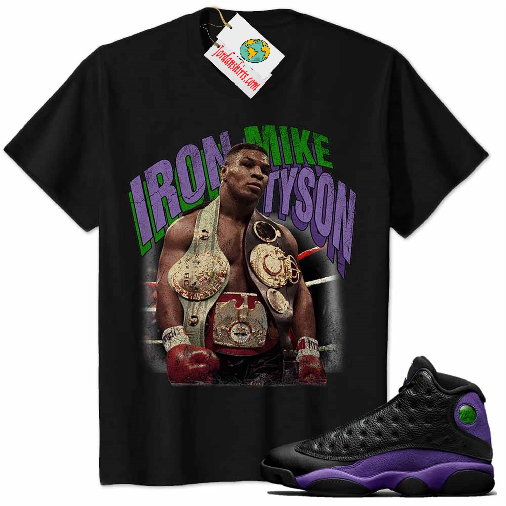 Jordan 13 Shirt, Mike Tyson Vintage 90s Black Air Jordan 13 Court Purple 13s Full Size Up To 5xl