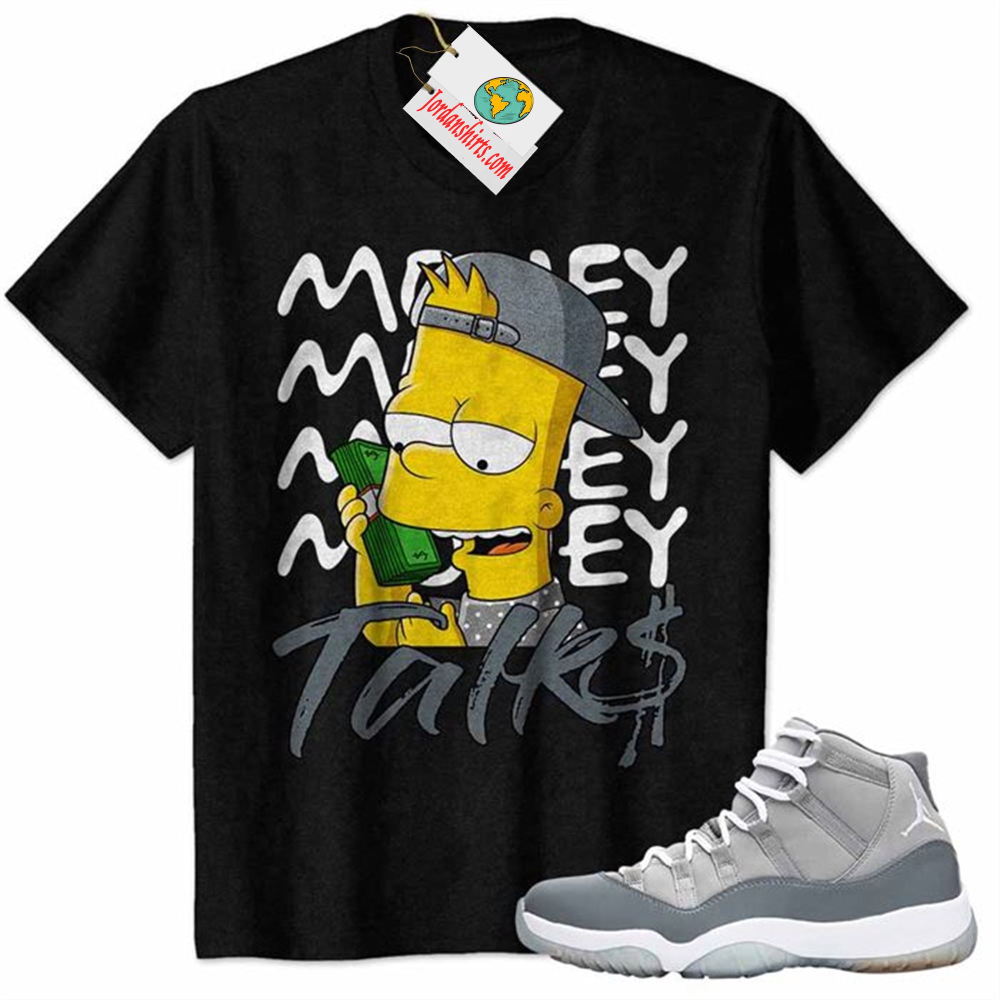 Jordan 11 Shirt, Money Talks Bart Simpson Rich Black Air Jordan 11 Cool Grey 11s Full Size Up To 5xl