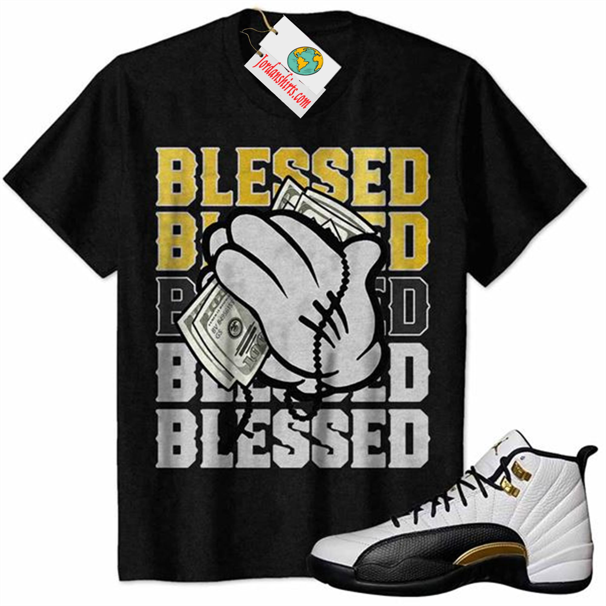 Jordan 12 Shirt, Mouse Blessed Black Air Jordan 12 Royalty 12s Size Up To 5xl