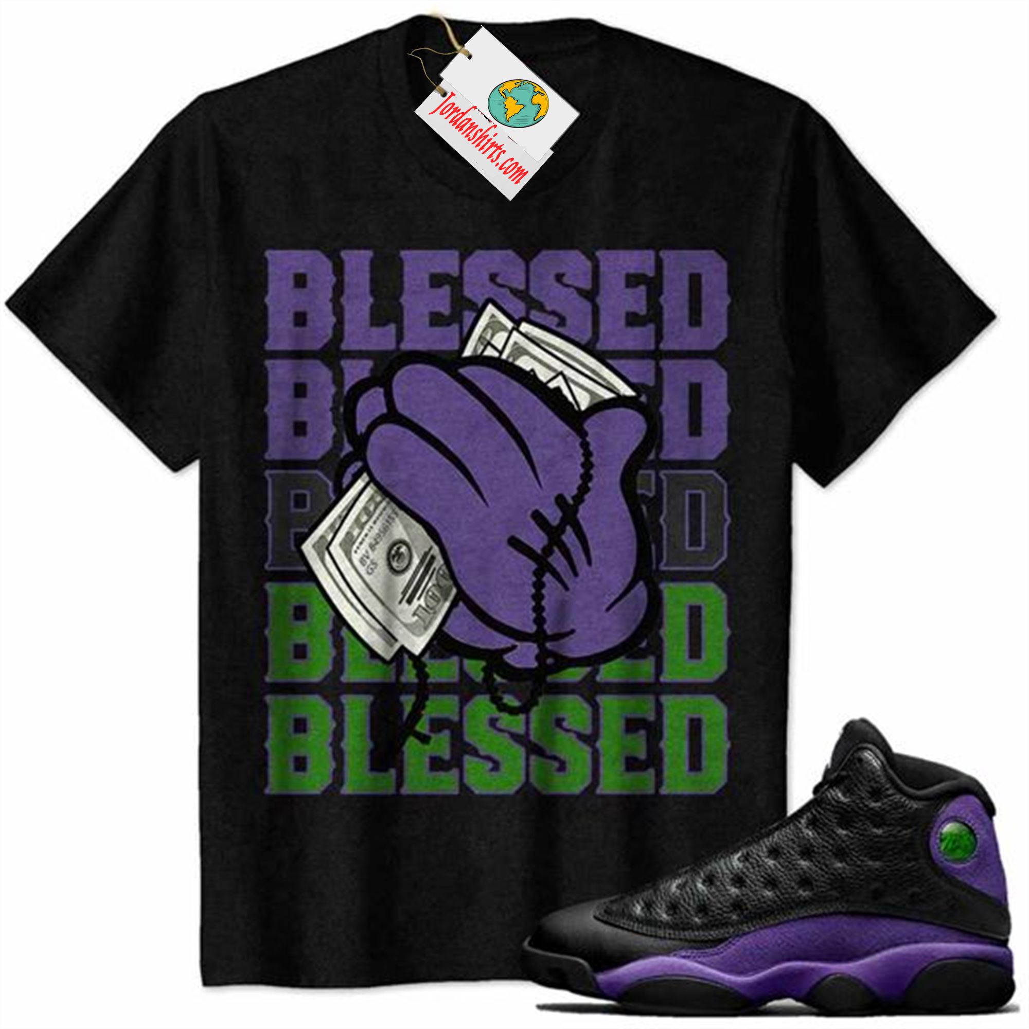 Jordan 13 Shirt, Mouse Blessed Black Air Jordan 13 Court Purple 13s Full Size Up To 5xl