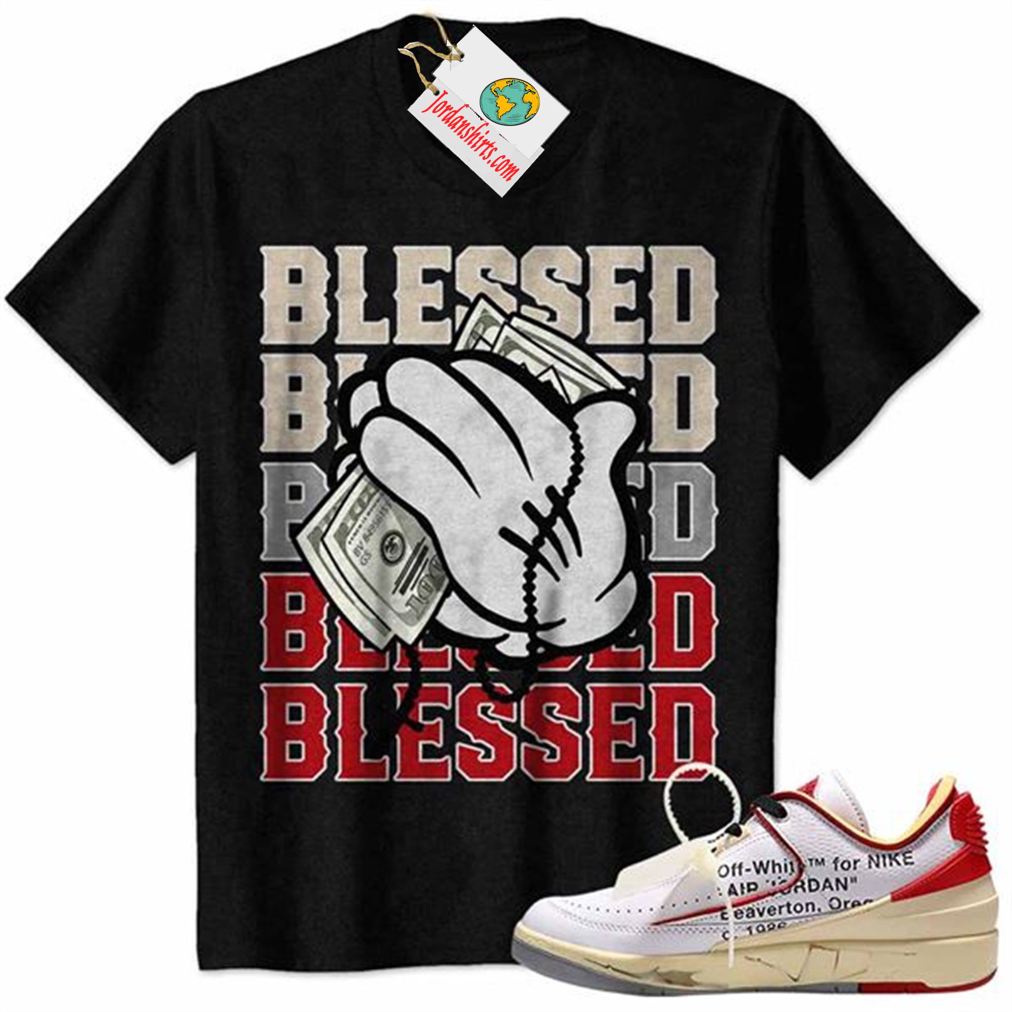 Jordan 2 Shirt, Mouse Blessed Black Air Jordan 2 Low White Red Off-white 2s Size Up To 5xl
