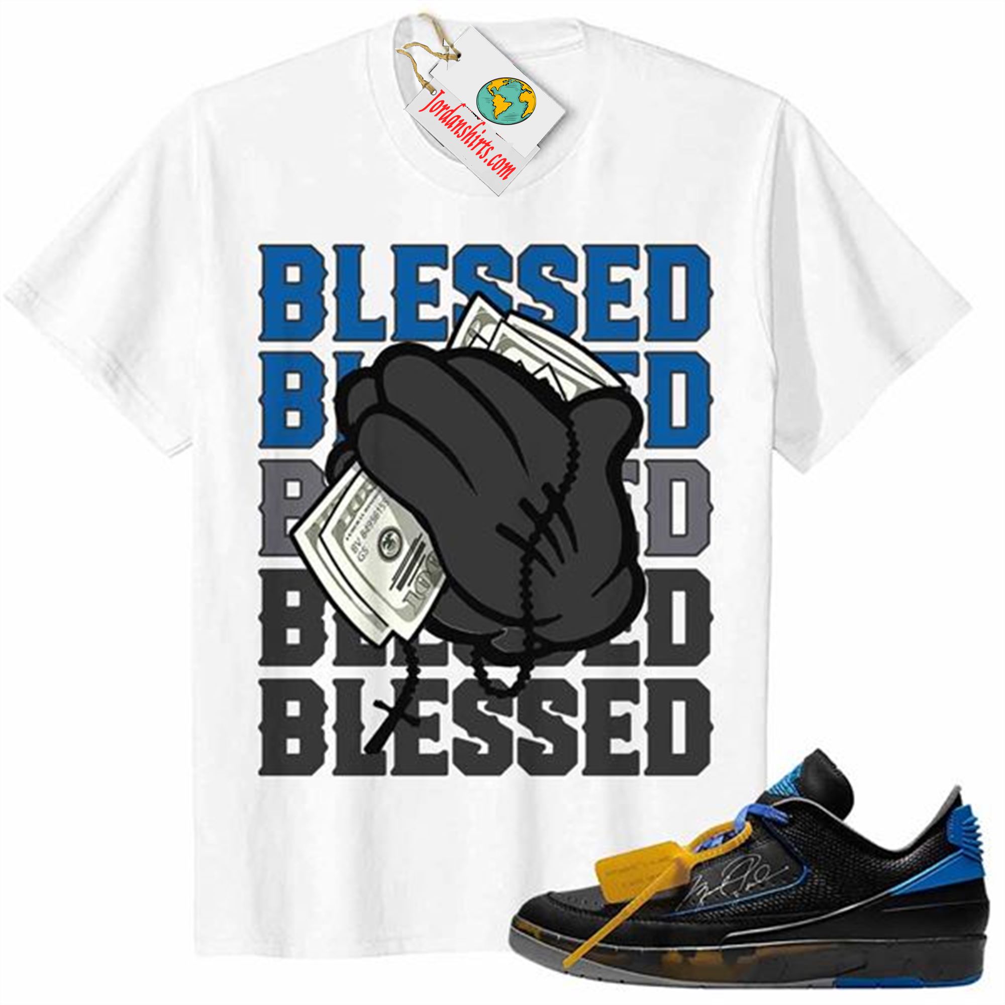 Jordan 2 Shirt, Mouse Blessed White Air Jordan 2 Low X Off-white Black And Varsity Royal 2s Size Up To 5xl