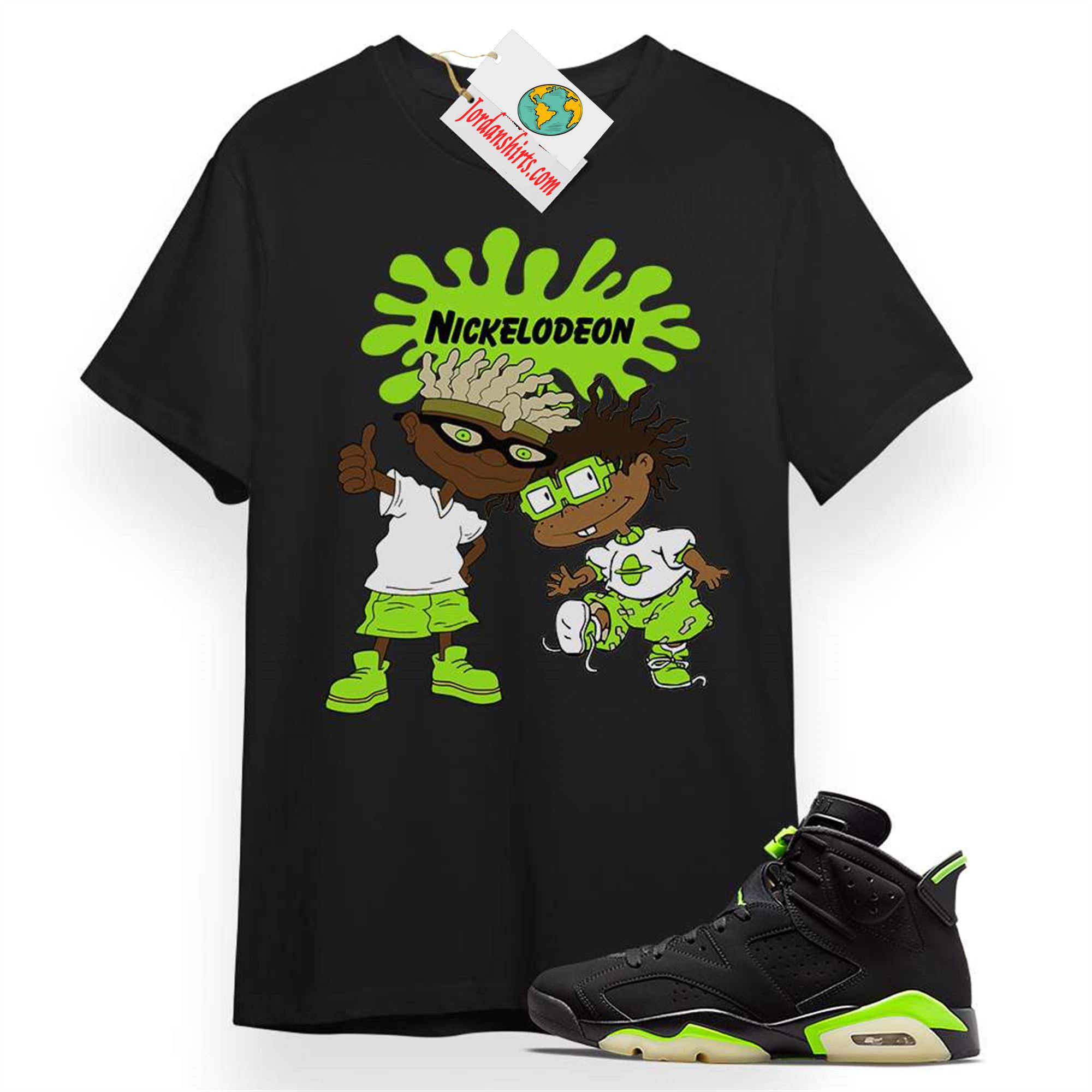 Jordan 6 Shirt, Nickelodeon Black T-shirt Air Jordan 6 Electric Green 6s Plus Size Up To 5xl