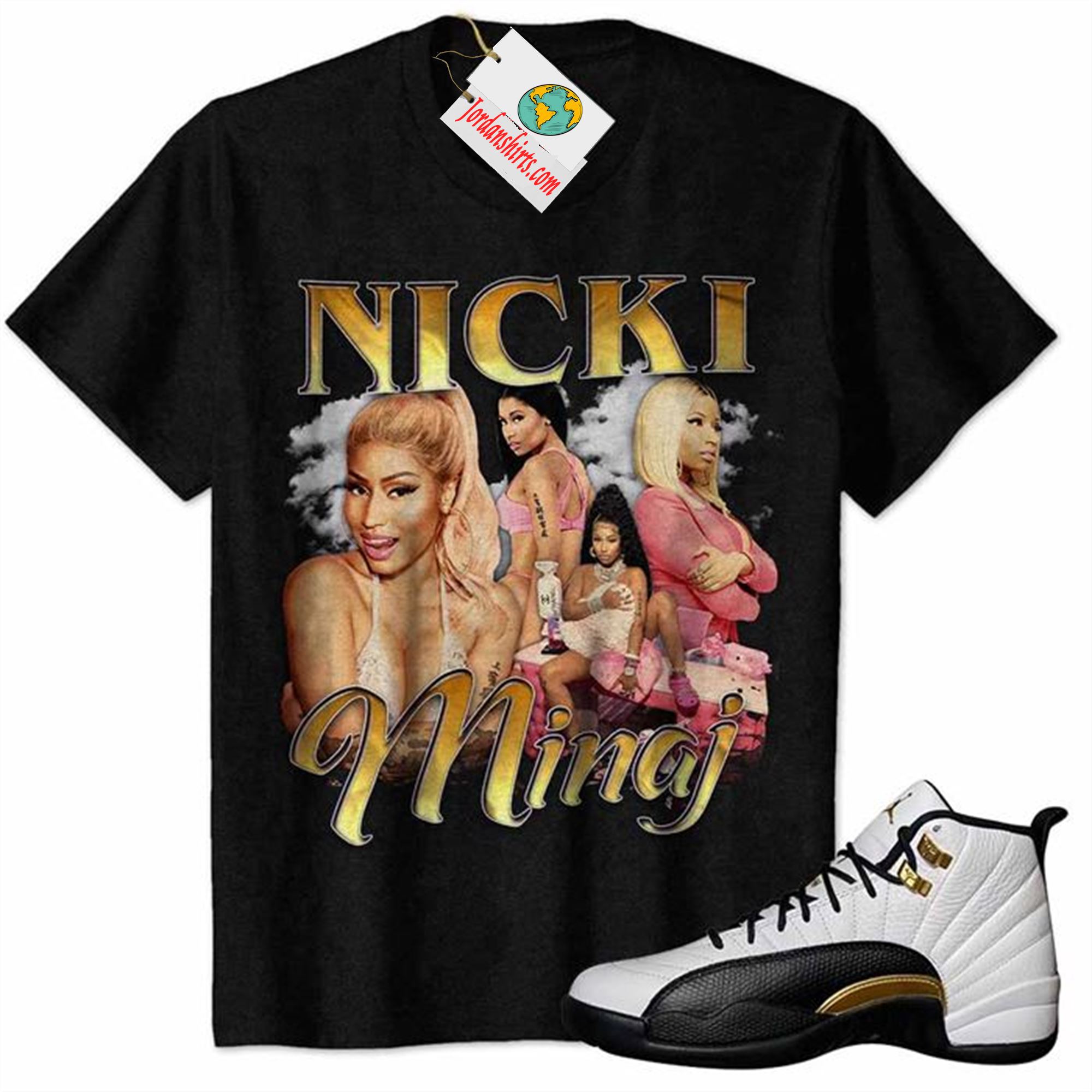 Jordan 12 Shirt, Nicki Minaj Graphic Black Air Jordan 12 Royalty 12s Plus Size Up To 5xl