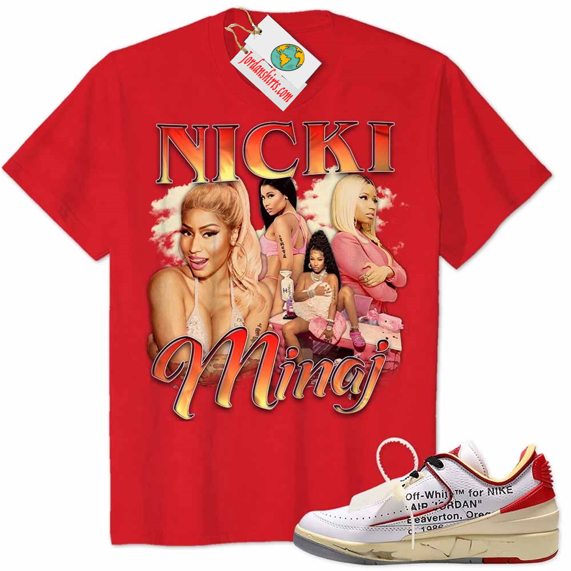 Jordan 2 Shirt, Nicki Minaj Graphic Red Air Jordan 2 Low White Red Off-white 2s Plus Size Up To 5xl