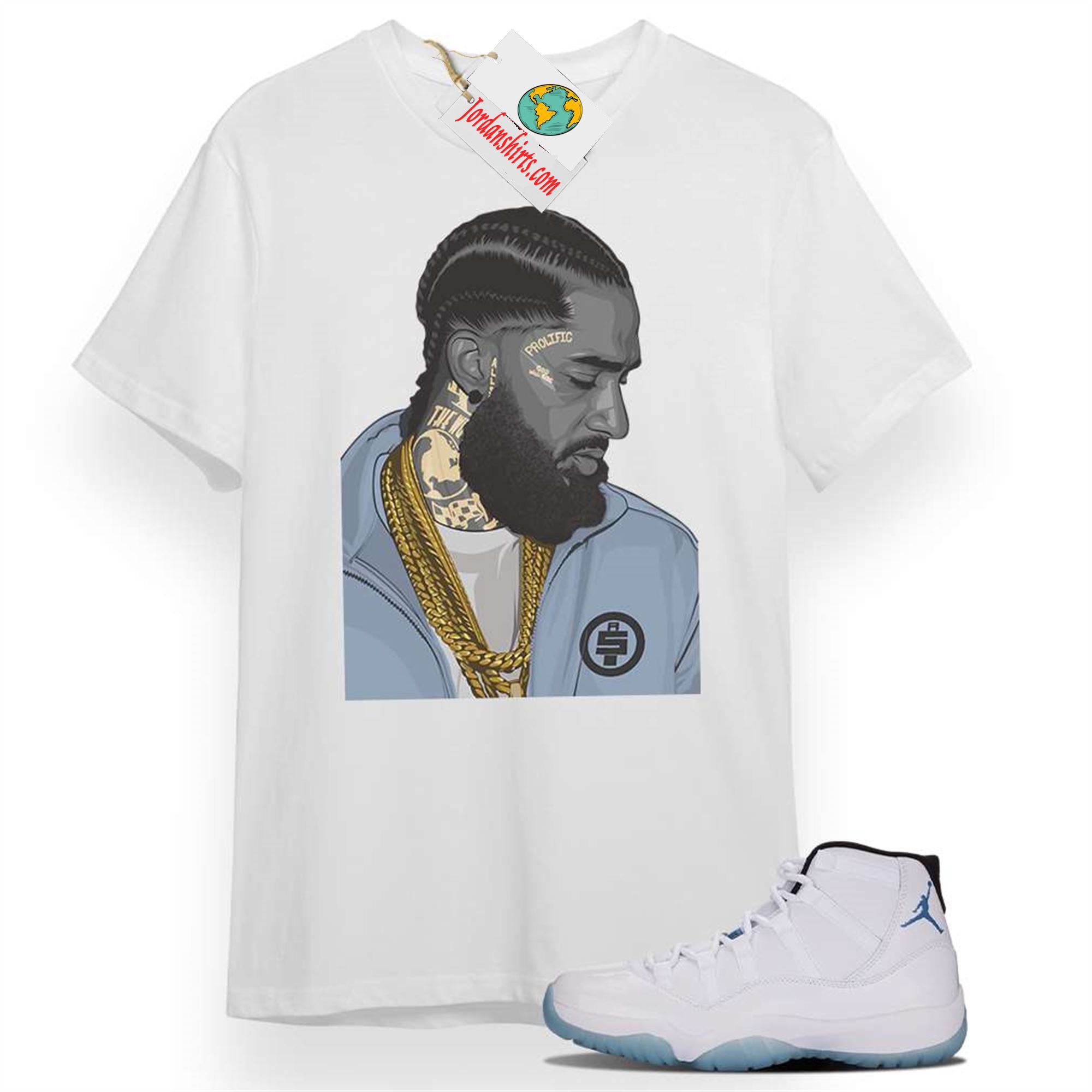 Jordan 11 Shirt, Nipsey White T-shirt Air Jordan 11 Legend Blue 11s Full Size Up To 5xl