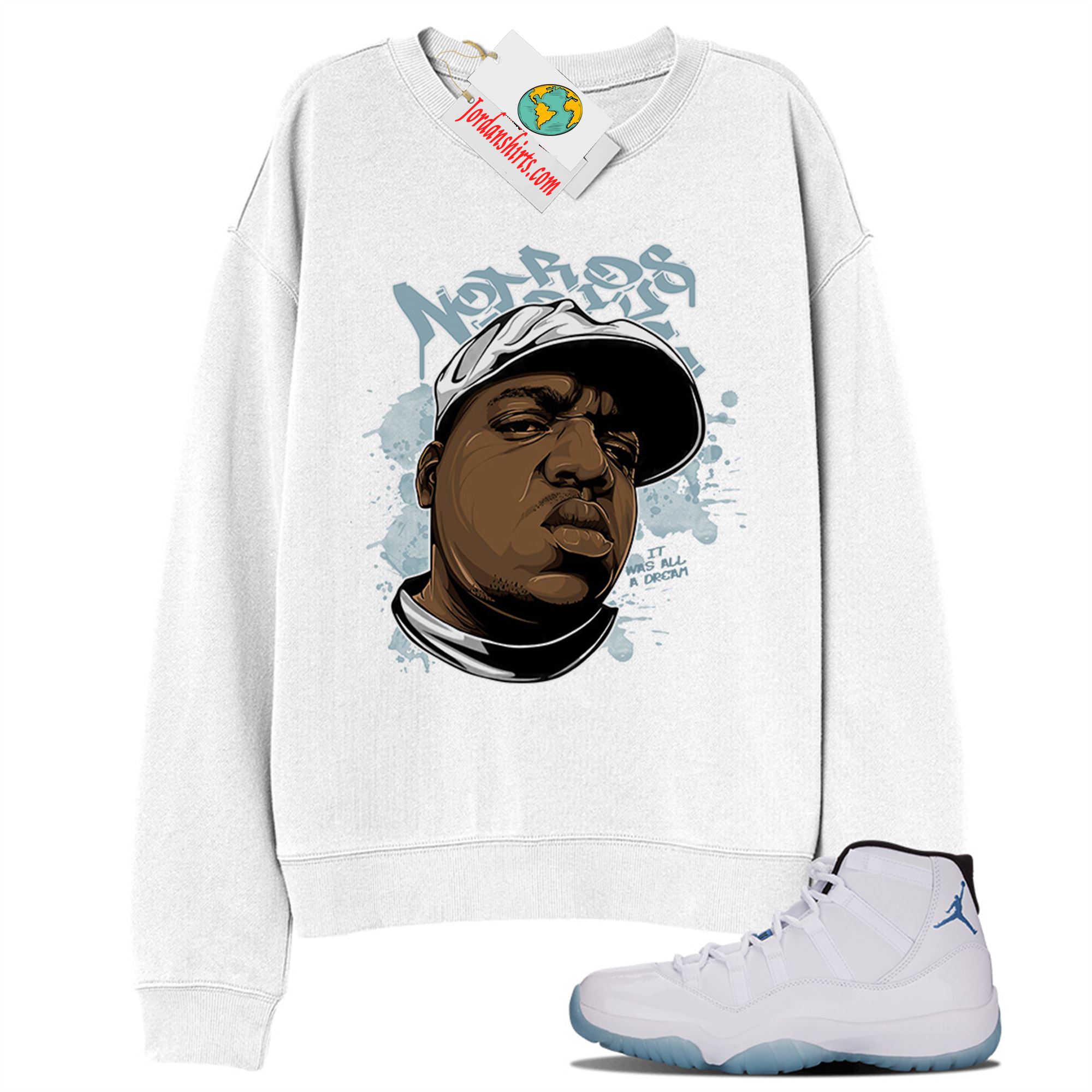 Jordan 11 Sweatshirt, Notorious Big White Sweatshirt Air Jordan 11 Legend Blue 11s Plus Size Up To 5xl