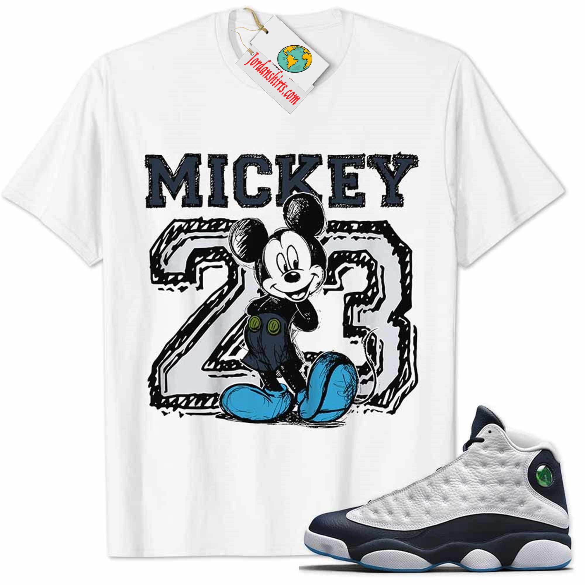 Jordan 13 Shirt, Obsidian 13s Shirt Mickey 23 Michael Jordan Number Draw White Full Size Up To 5xl