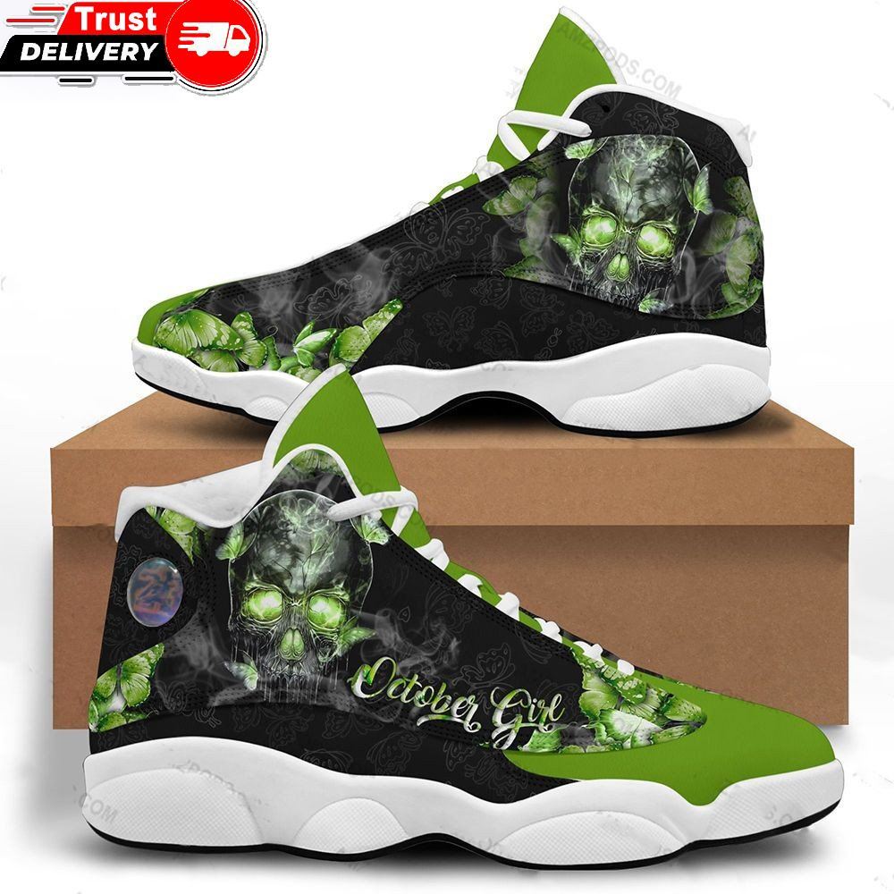 Jordan 13 Shoes, October Girl Green Skull 13 Sneakers Xiii Shoes
