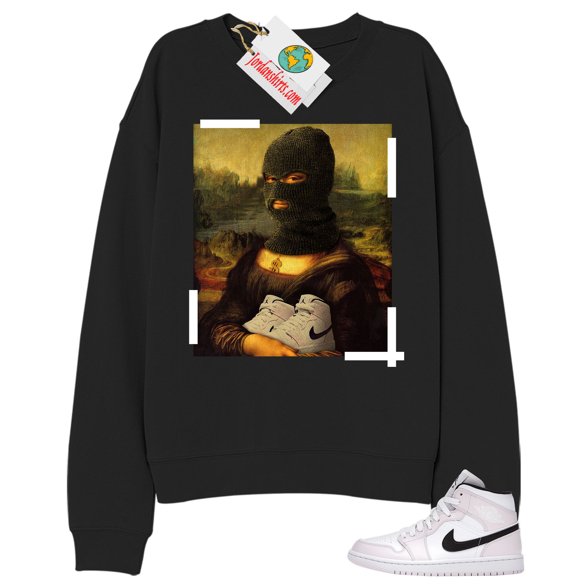 Jordan 1 Sweatshirt, Off White Mona Lisa Black Sweatshirt Air Jordan 1 Barely Rose 1s Full Size Up To 5xl