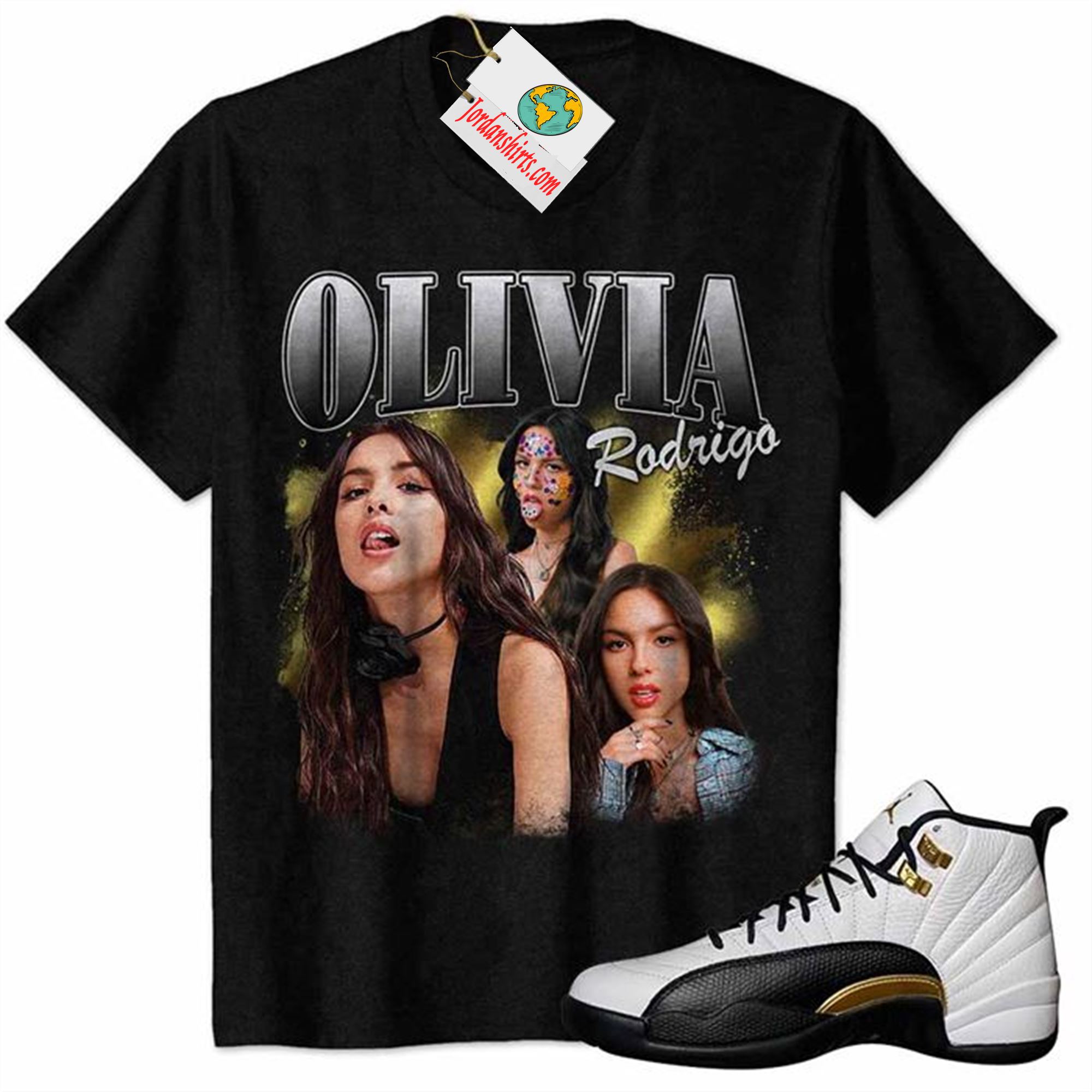Jordan 12 Shirt, Olivia Rodrigo Vintage Graphic 90s Black Air Jordan 12 Royalty 12s Plus Size Up To 5xl