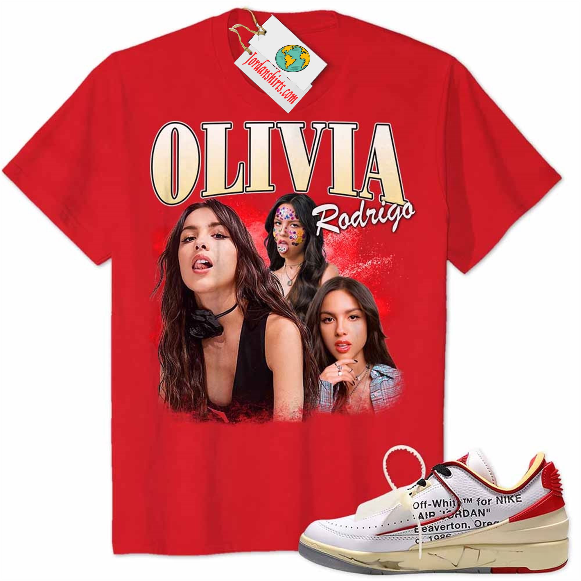 Jordan 2 Shirt, Olivia Rodrigo Vintage Graphic 90s Red Air Jordan 2 Low White Red Off-white 2s Full Size Up To 5xl