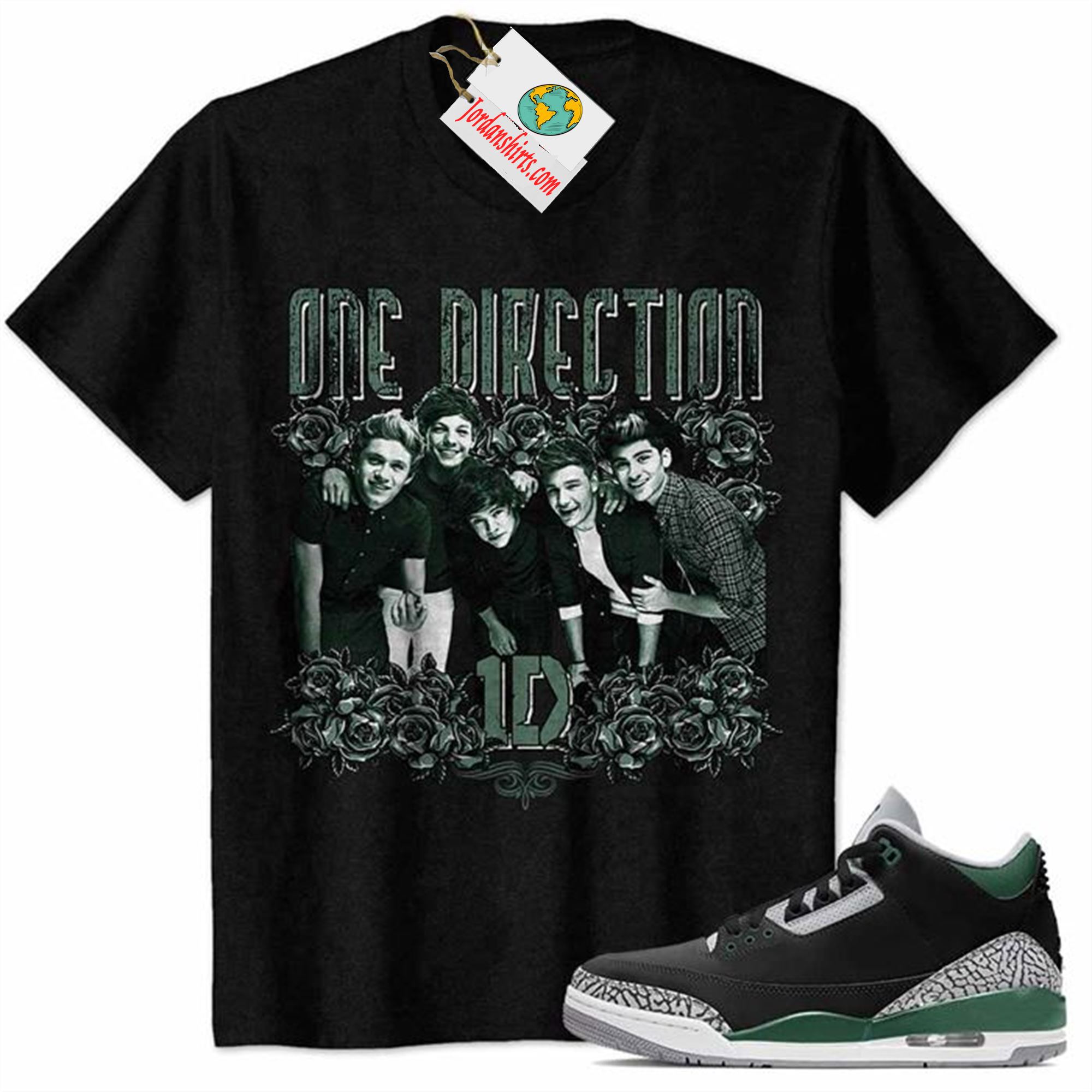 Jordan 3 Shirt, One Direction 1d Rock Metal Harry Styles Black Air Jordan 3 Pine Green 3s Full Size Up To 5xl