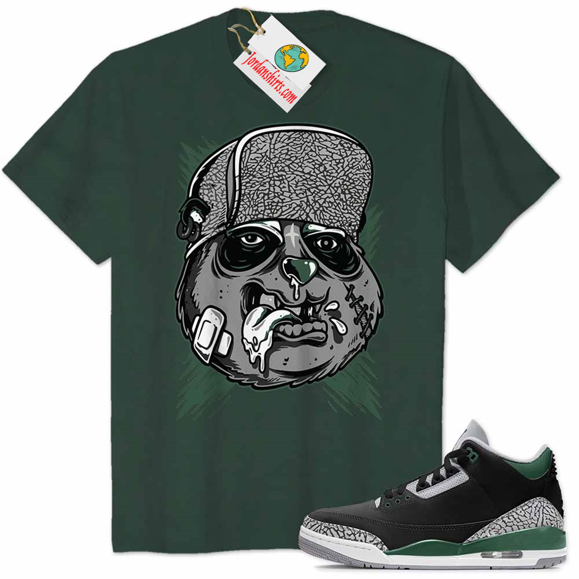 Jordan 3 Shirt, Panda Gangster Face Drip With Cap Forest Air Jordan 3 Pine Green 3s Size Up To 5xl