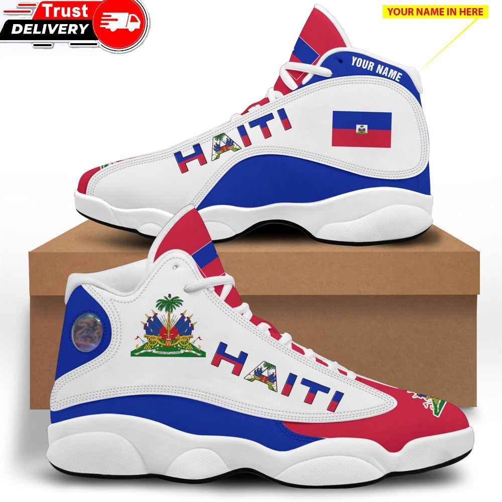 Jordan 13 Sneaker, Haiti Coat Of Arms Printed 3d High Top Sneakers Shoes