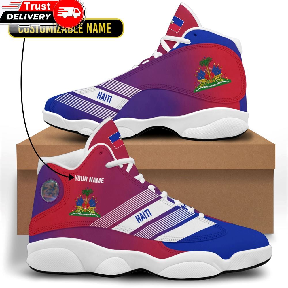 Jordan 13 Sneaker, Haiti Flag High Top Sneakers Shoes All Over Print