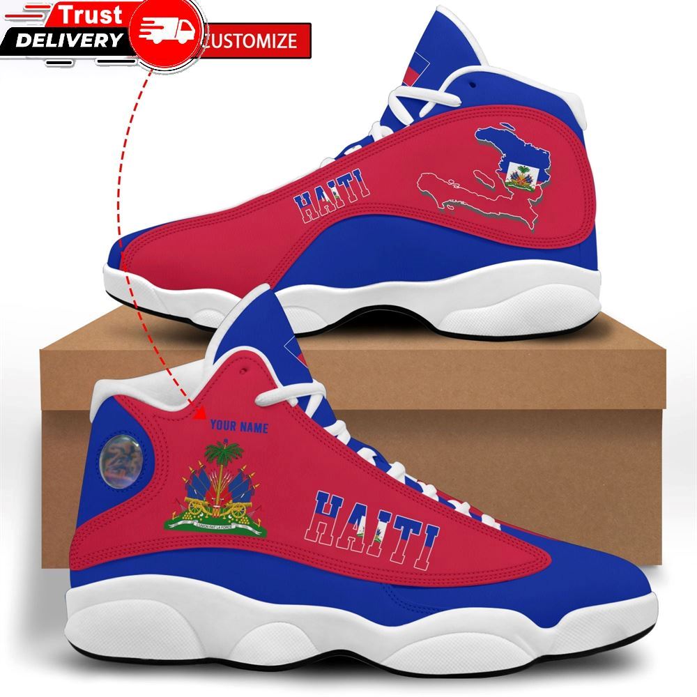 Jd 13 Sneaker, Haiti Flag Printed High Top Sneakers Shoes