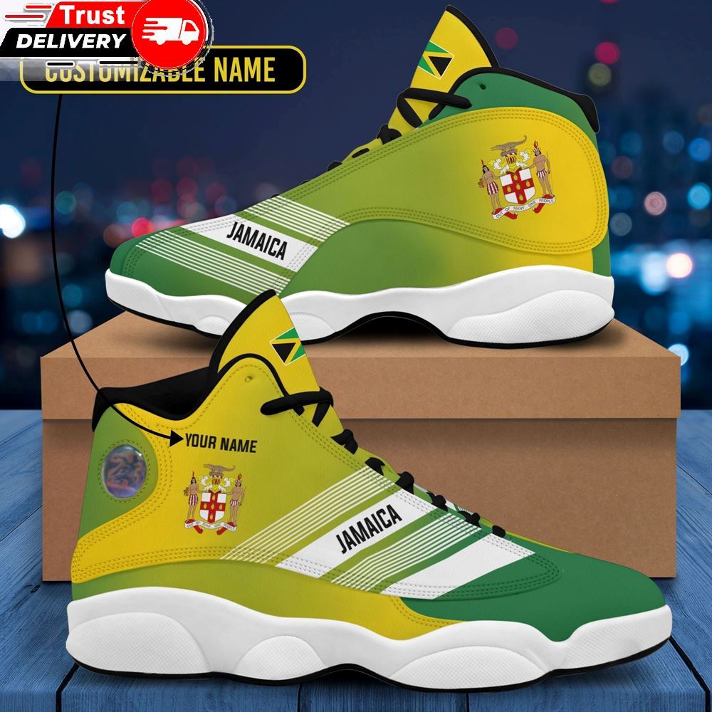 Jordan 13 Shoes, Jamaica Flag High Top Sneakers All Over Print