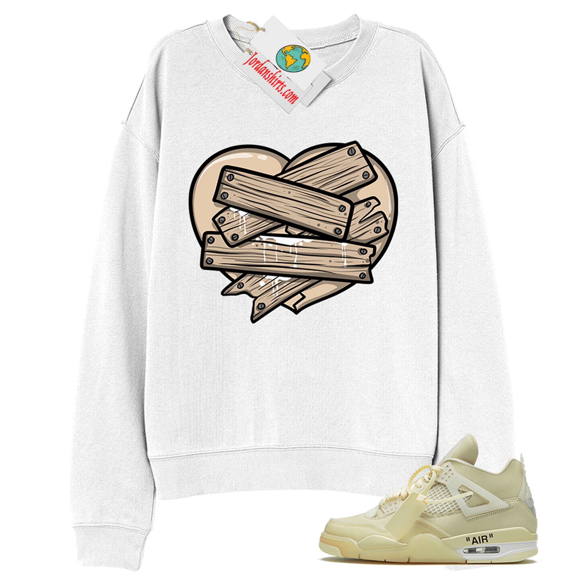 Jordan 4 Sweatshirt, Patch Love Broken Heart White Sweatshirt Air Jordan 4 Off-white 4s Full Size Up To 5xl