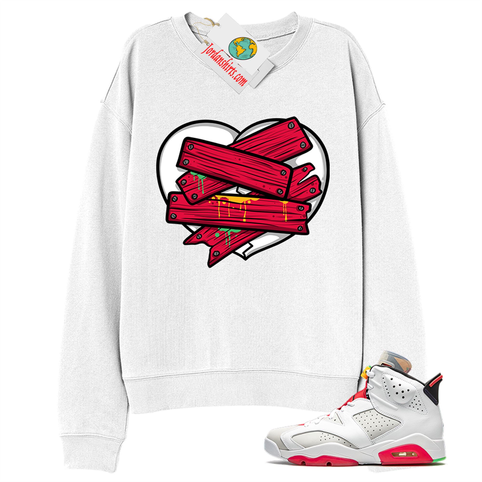 Jordan 6 Sweatshirt, Patch Love Broken Heart White Sweatshirt Air Jordan 6 Hare 6s Size Up To 5xl