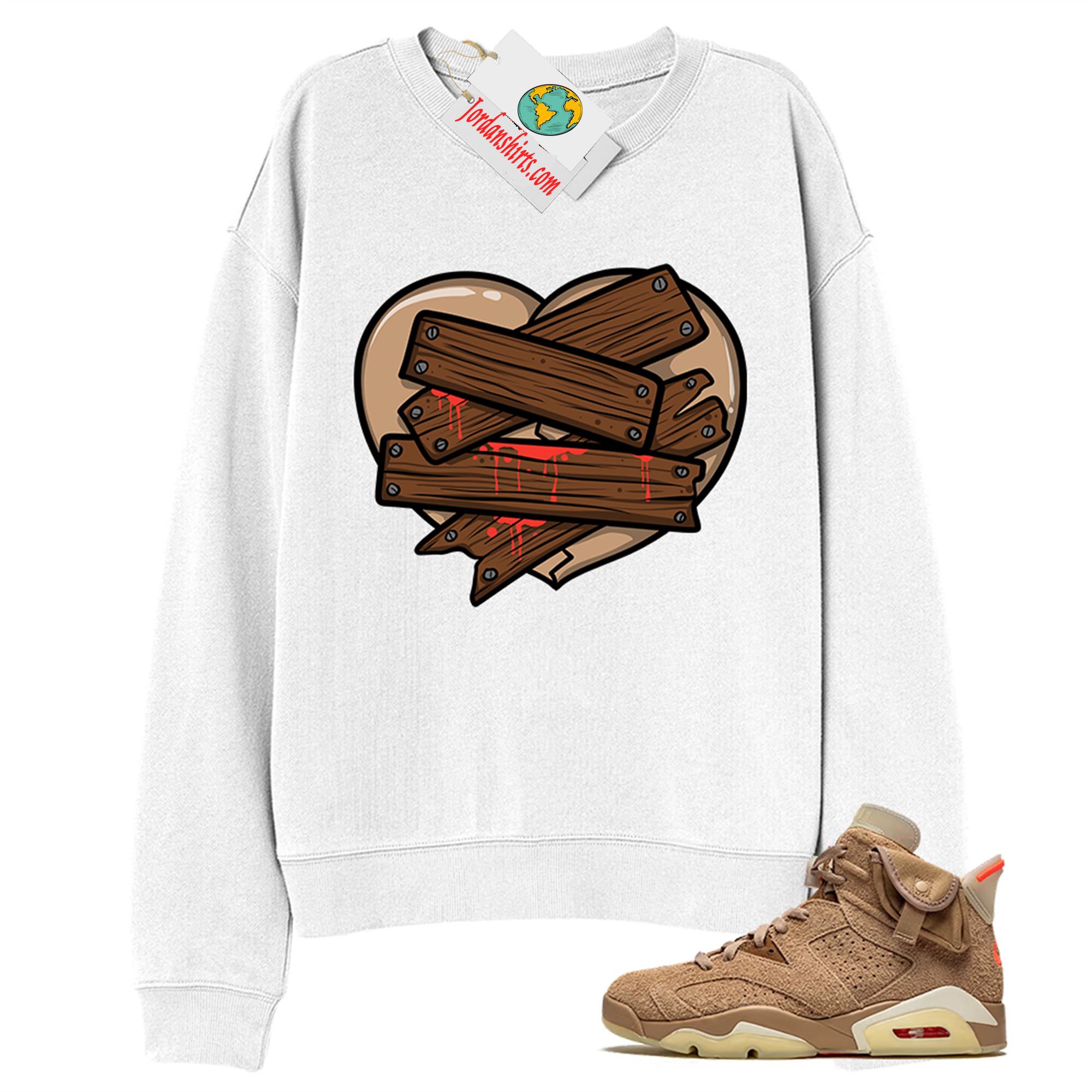 Jordan 6 Sweatshirt, Patch Love Broken Heart White Sweatshirt Air Jordan 6 Travis Scott 6s Plus Size Up To 5xl