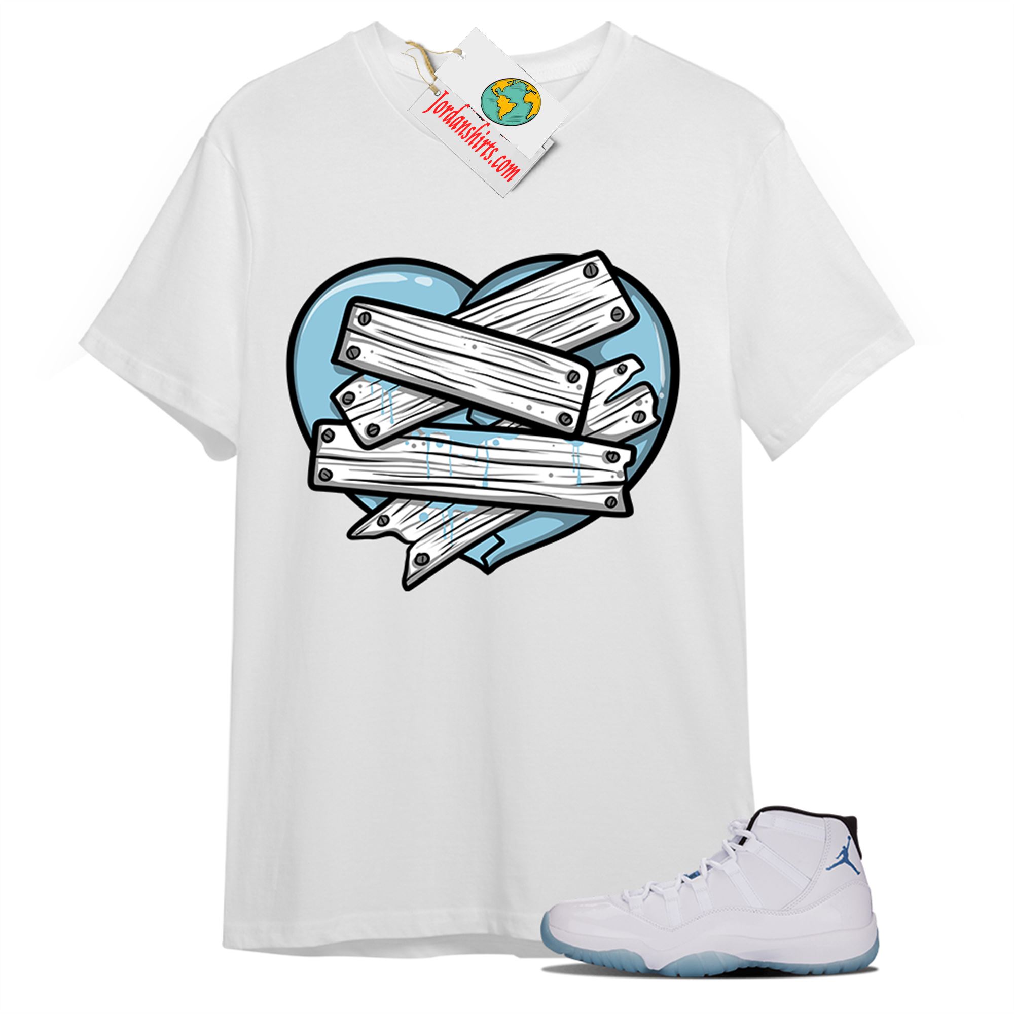 Jordan 11 Shirt, Patch Love Broken Heart White T-shirt Air Jordan 11 Legend Blue 11s Full Size Up To 5xl