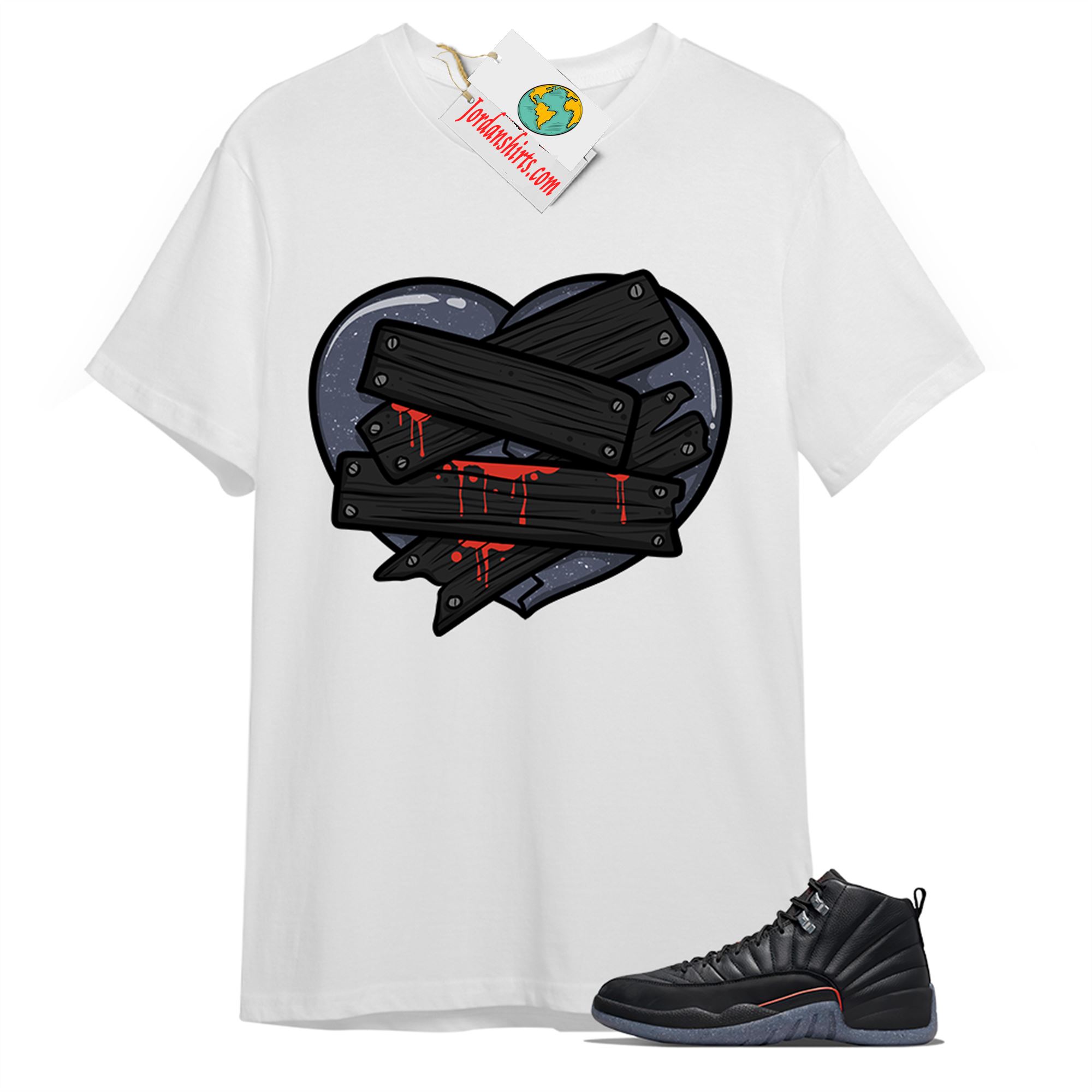 Jordan 12 Shirt, Patch Love Broken Heart White T-shirt Air Jordan 12 Utility Grind 12s Size Up To 5xl