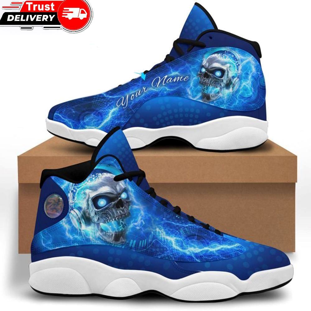 Jd 13 Sneaker, Personalized Name Blue Skull Feel The Beat 13 Sneakers Xiii Shoes