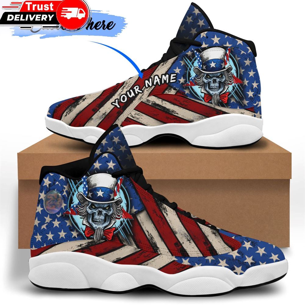 Jordan 13 Shoes, Personalized Name Skull Uncle Sam American Flag 13 Sneakers Xiii Shoes