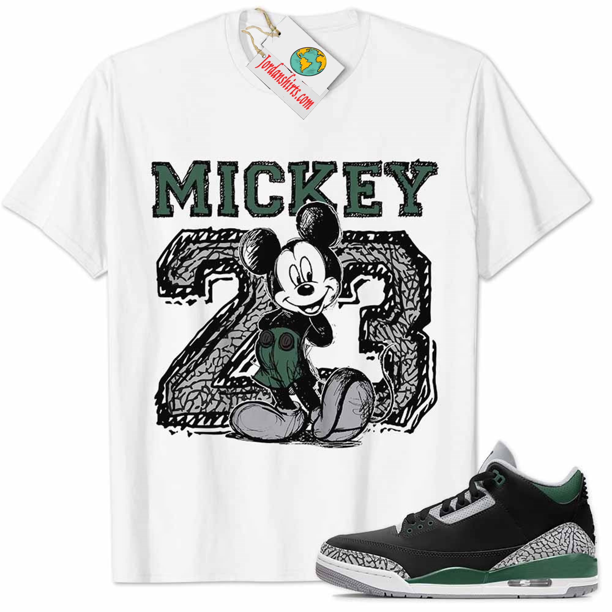 Jordan 3 Shirt, Pine Green 3s Shirt Mickey 23 Michael Jordan Number Draw White Full Size Up To 5xl