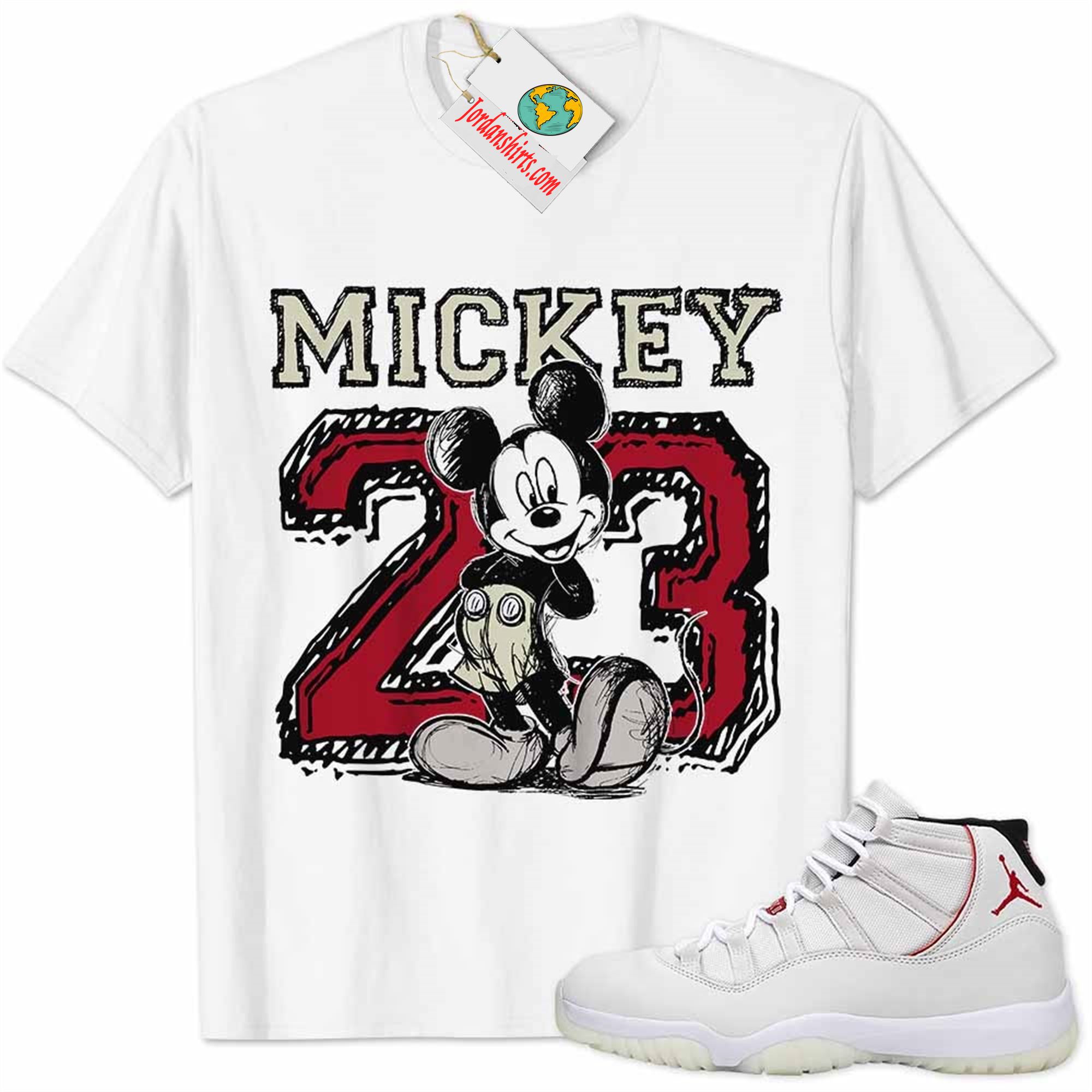 Jordan 11 Shirt, Platinum Tint 11s Shirt Mickey 23 Michael Jordan Number Draw White Plus Size Up To 5xl